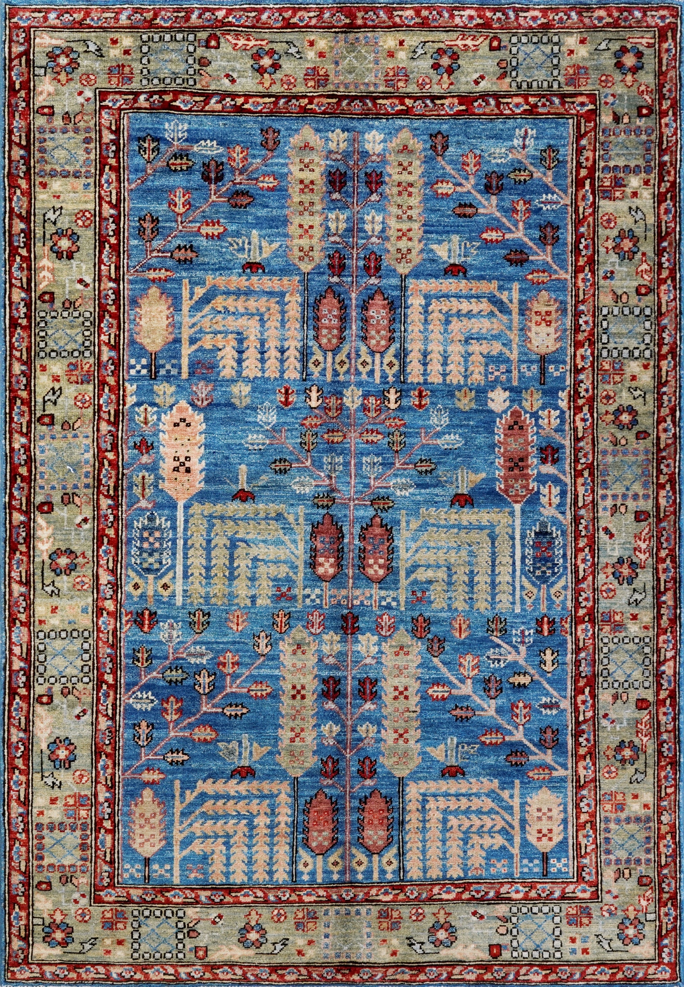 4x6 Ft Afghan Hand Knotted Rug - Blue Floral Rug