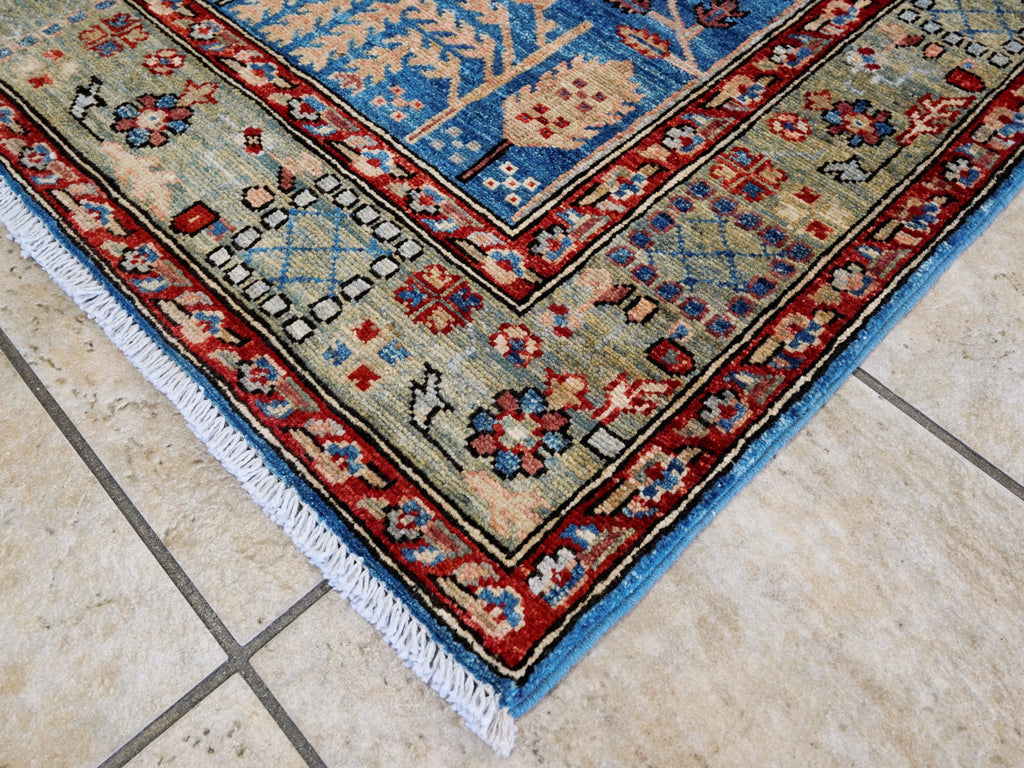 4x6 Ft Afghan Hand Knotted Rug - Blue Floral Rug