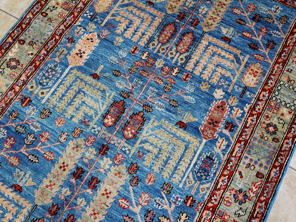 4x6 Ft Afghan Hand Knotted Rug - Blue Floral Rug