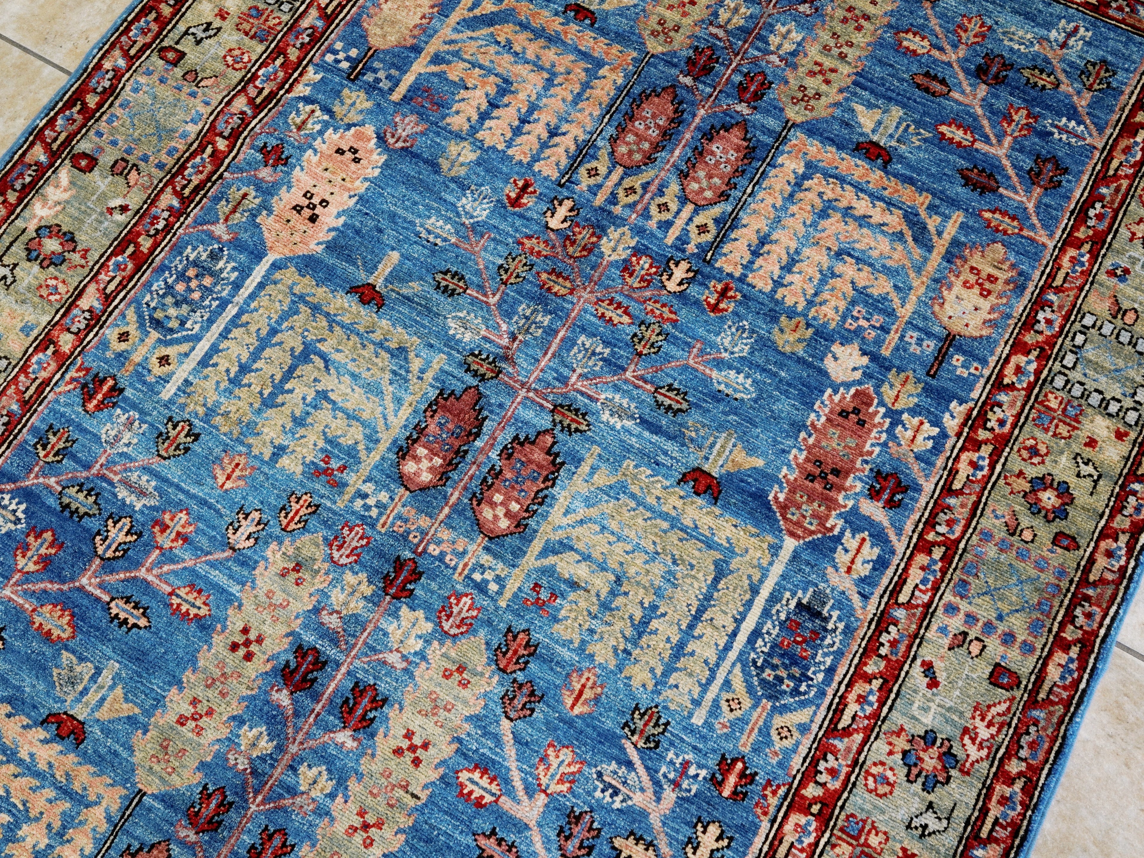 4x6 Ft Afghan Hand Knotted Rug - Blue Floral Rug