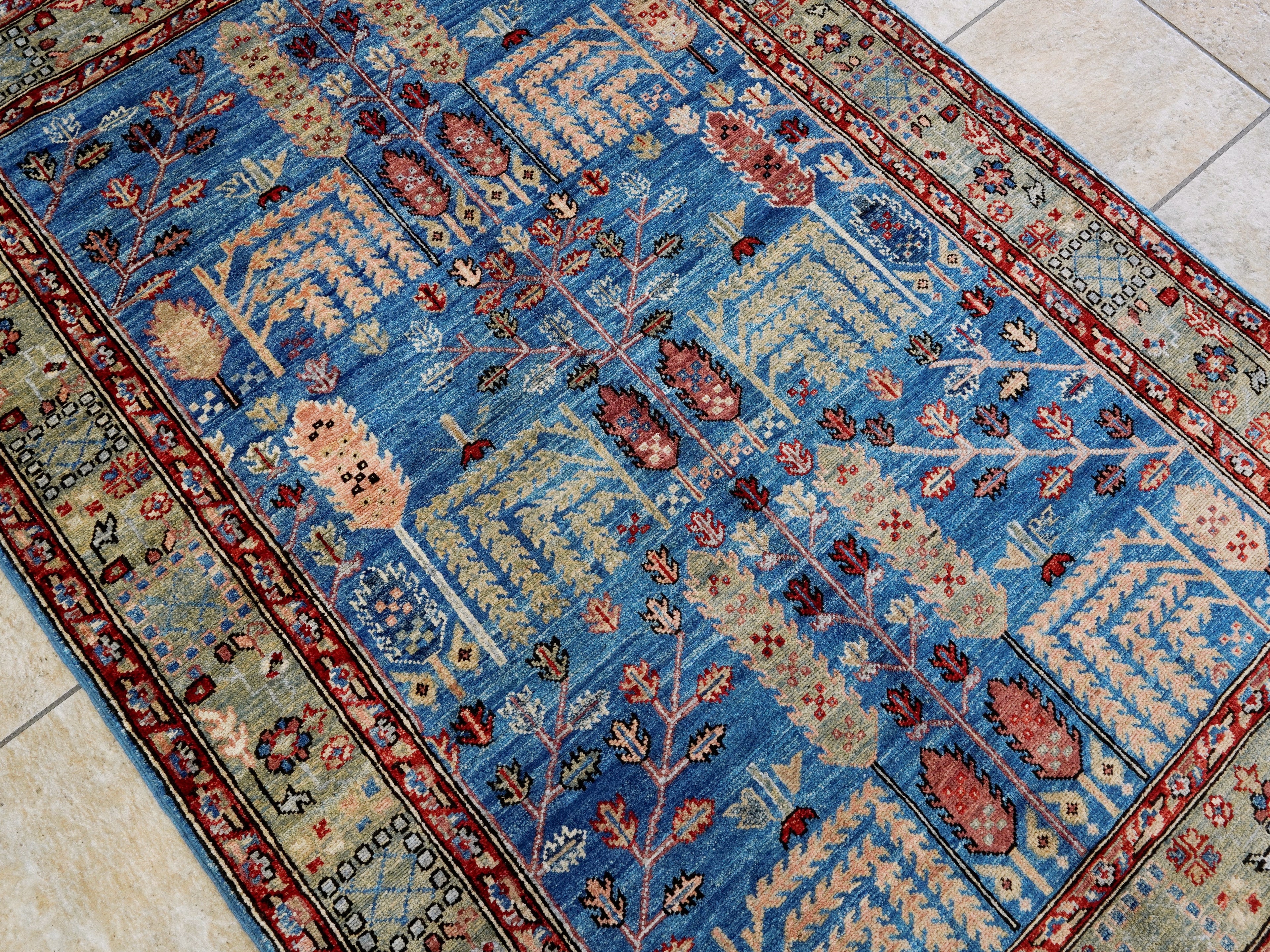 4x6 Ft Afghan Hand Knotted Rug - Blue Floral Rug