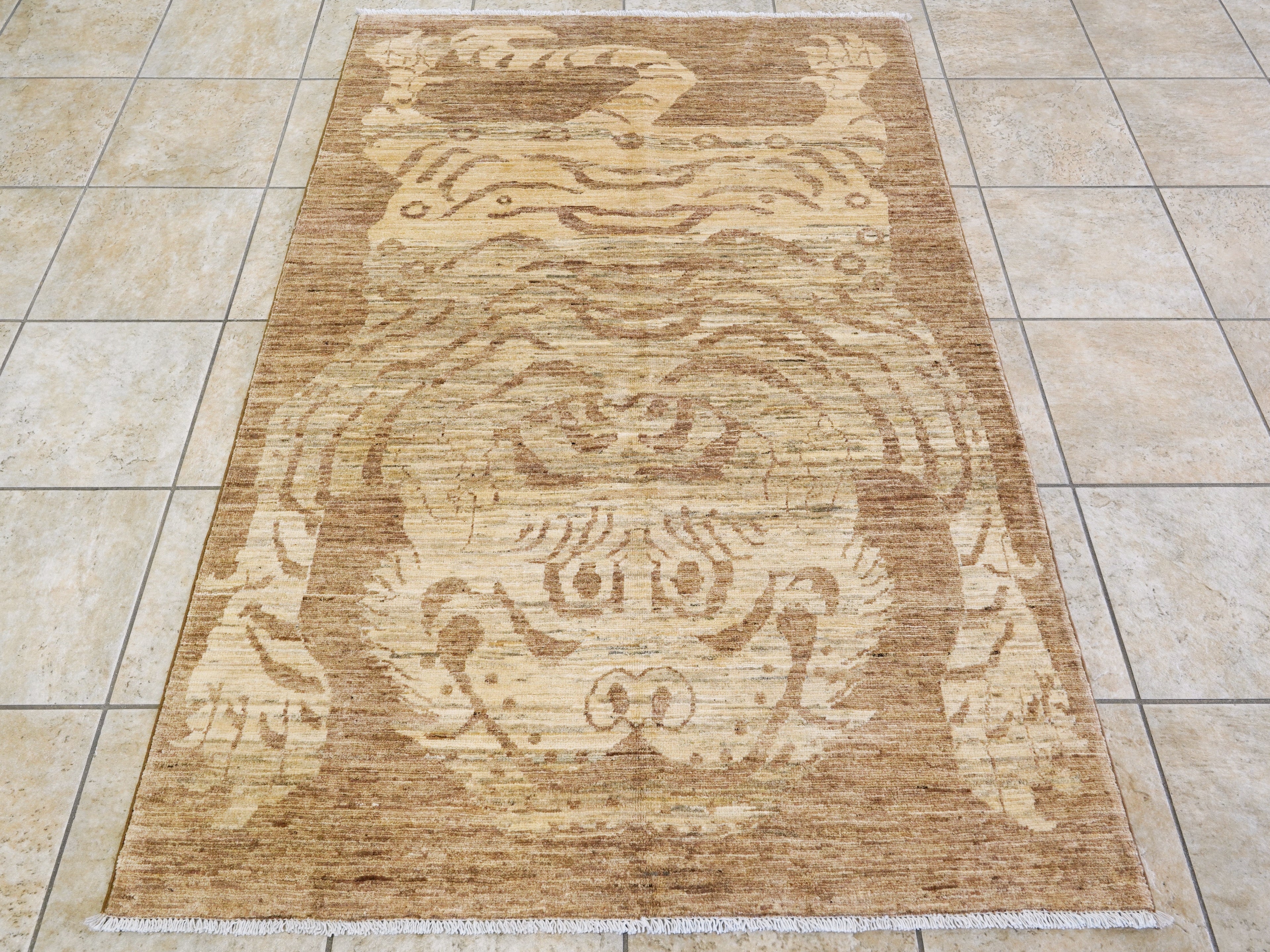 4x6 Ft Brown Tiger Rug - Handmade Afghan Rug