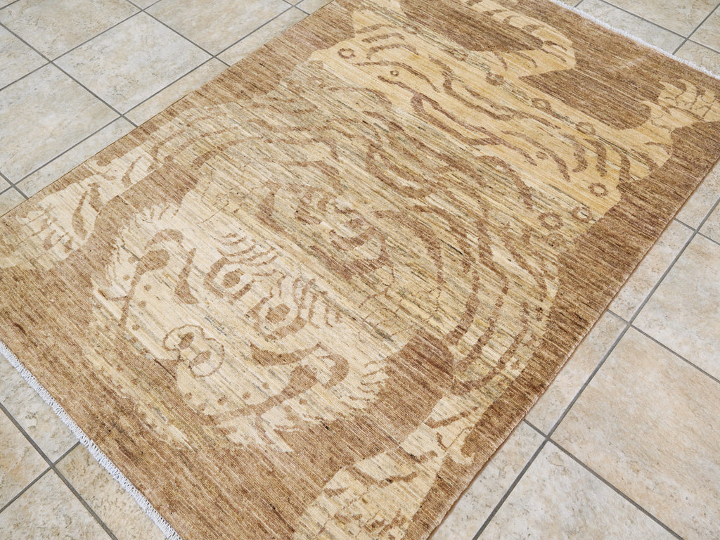 4x6 Ft Brown Tiger Rug - Handmade Afghan Rug