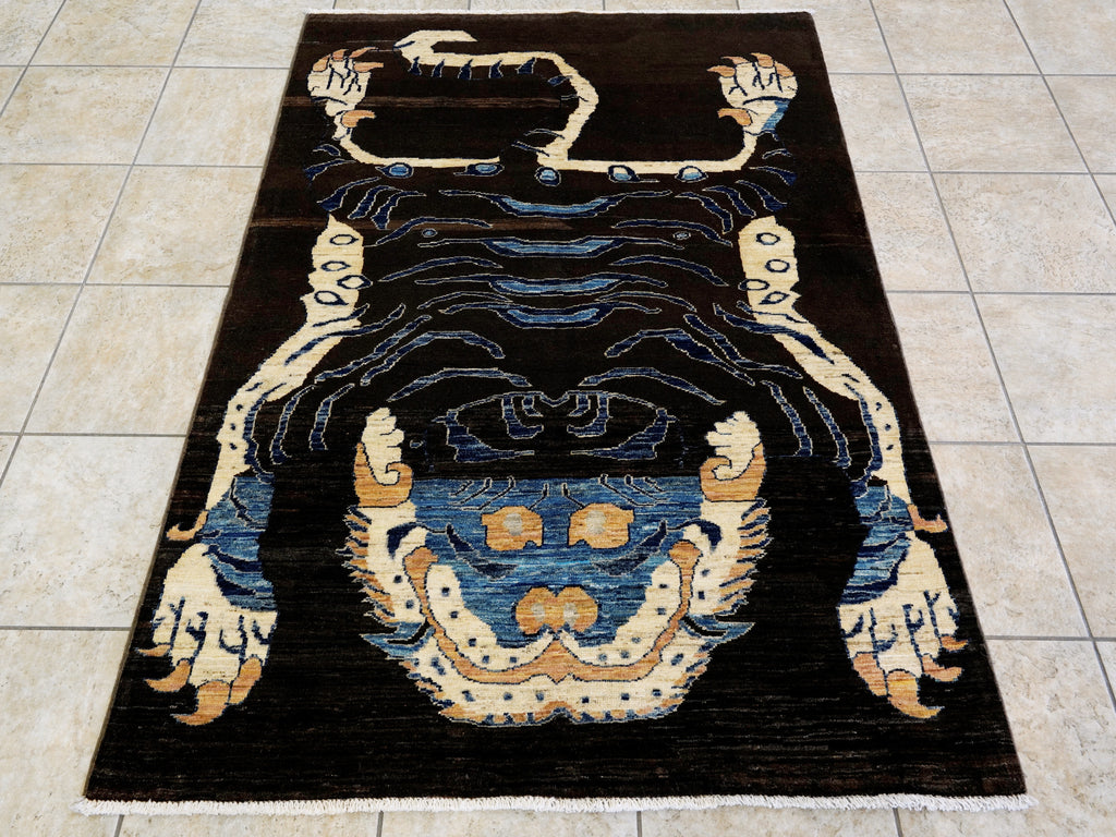 4x6 Ft Dark Brown Tiger Rug - Handmade Afghan Rug