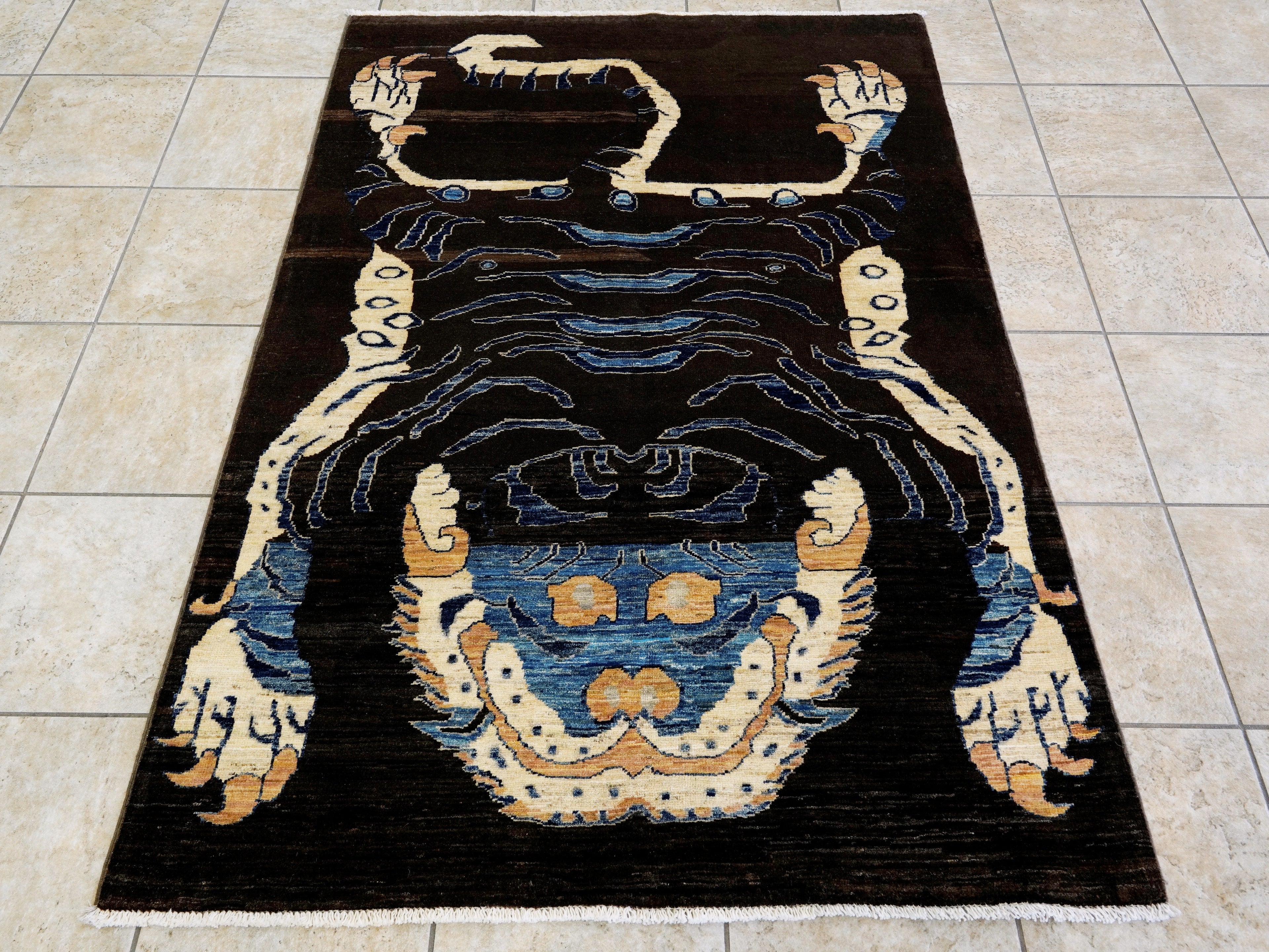 4x6 Ft Dark Brown Tiger Rug - Handmade Afghan Rug