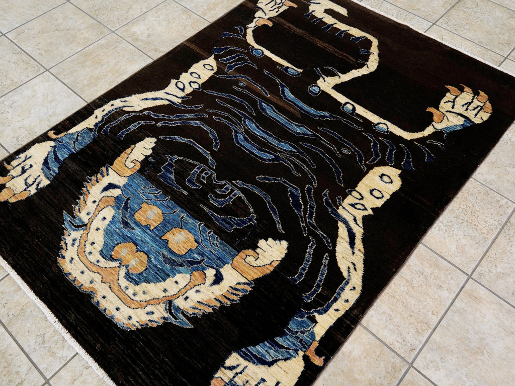4x6 Ft Dark Brown Tiger Rug - Handmade Afghan Rug