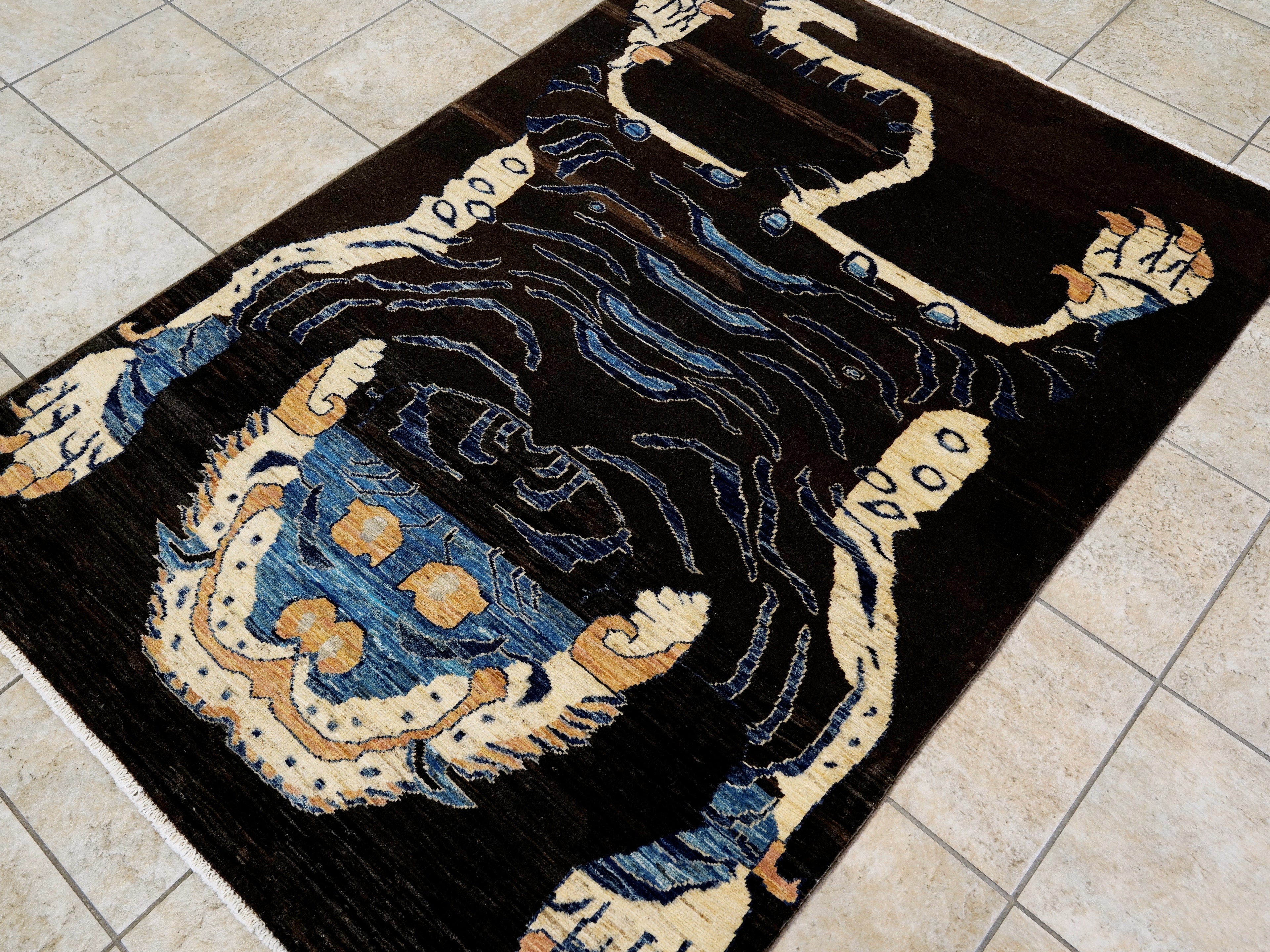 4x6 Ft Dark Brown Tiger Rug - Handmade Afghan Rug