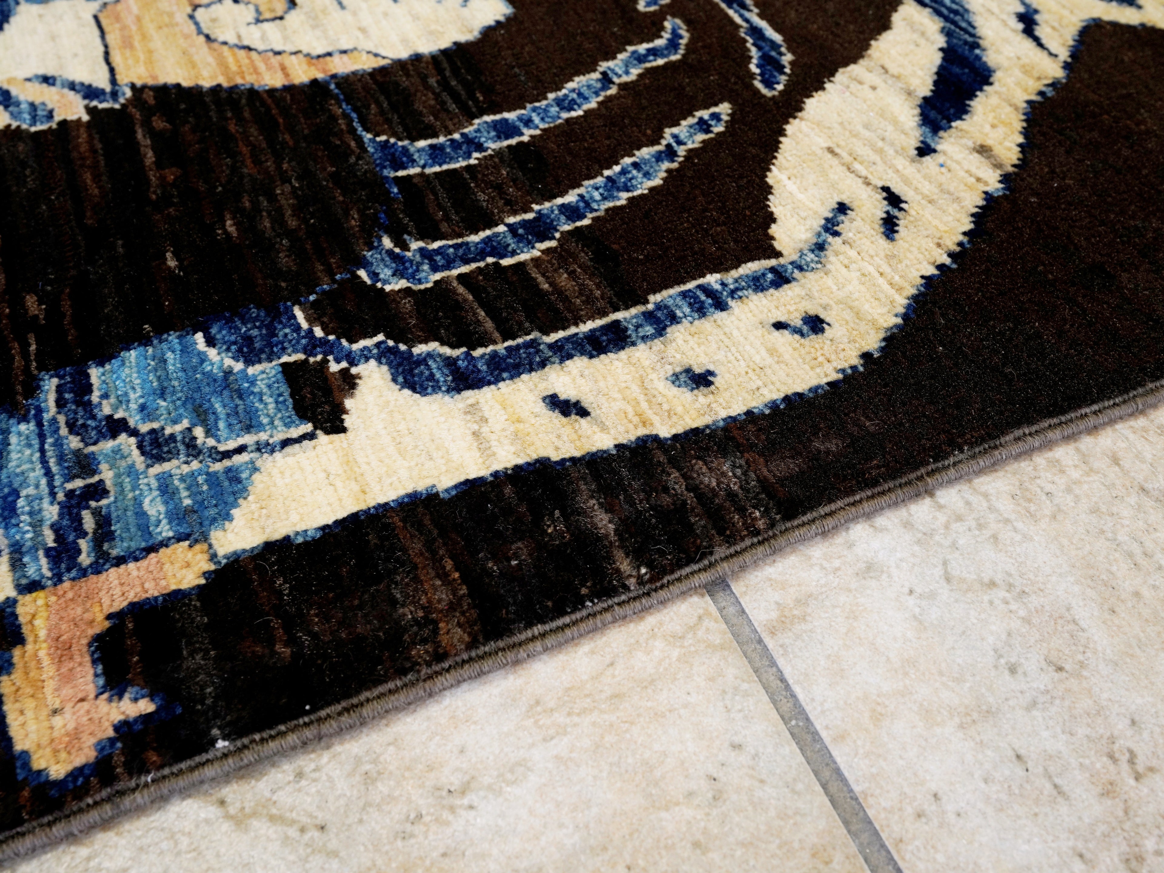 4x6 Ft Dark Brown Tiger Rug - Handmade Afghan Rug