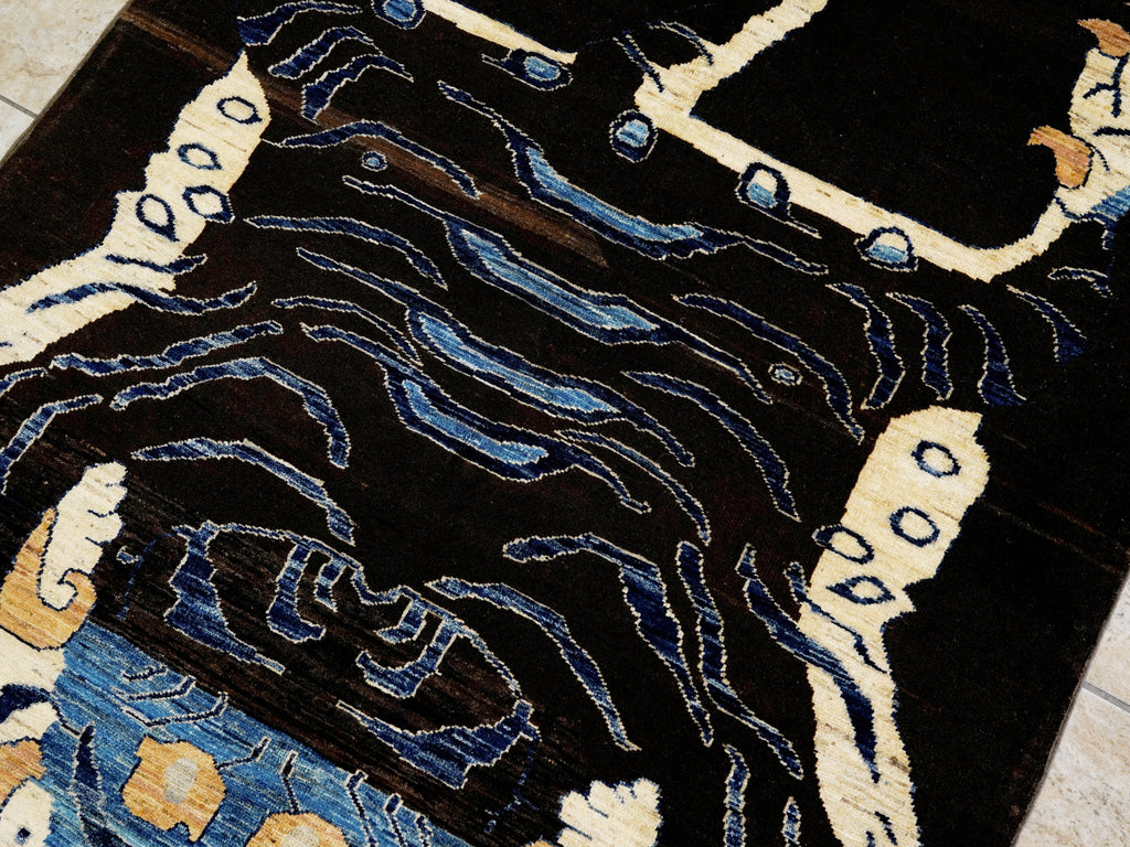 4x6 Ft Dark Brown Tiger Rug - Handmade Afghan Rug