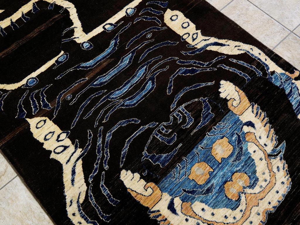 4x6 Ft Dark Brown Tiger Rug - Handmade Afghan Rug