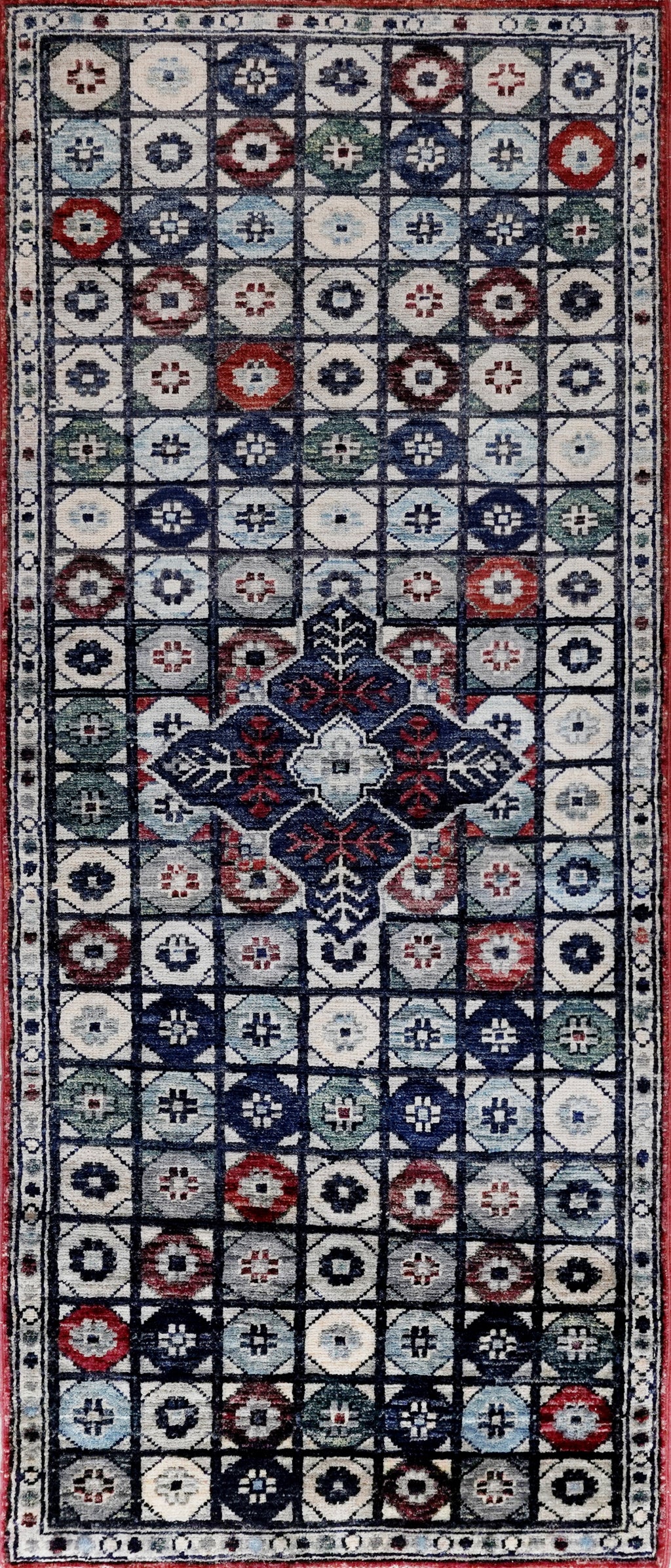 2x5 Ft Blue Afghan Oriental Rug - Hand Knotted Small Runner