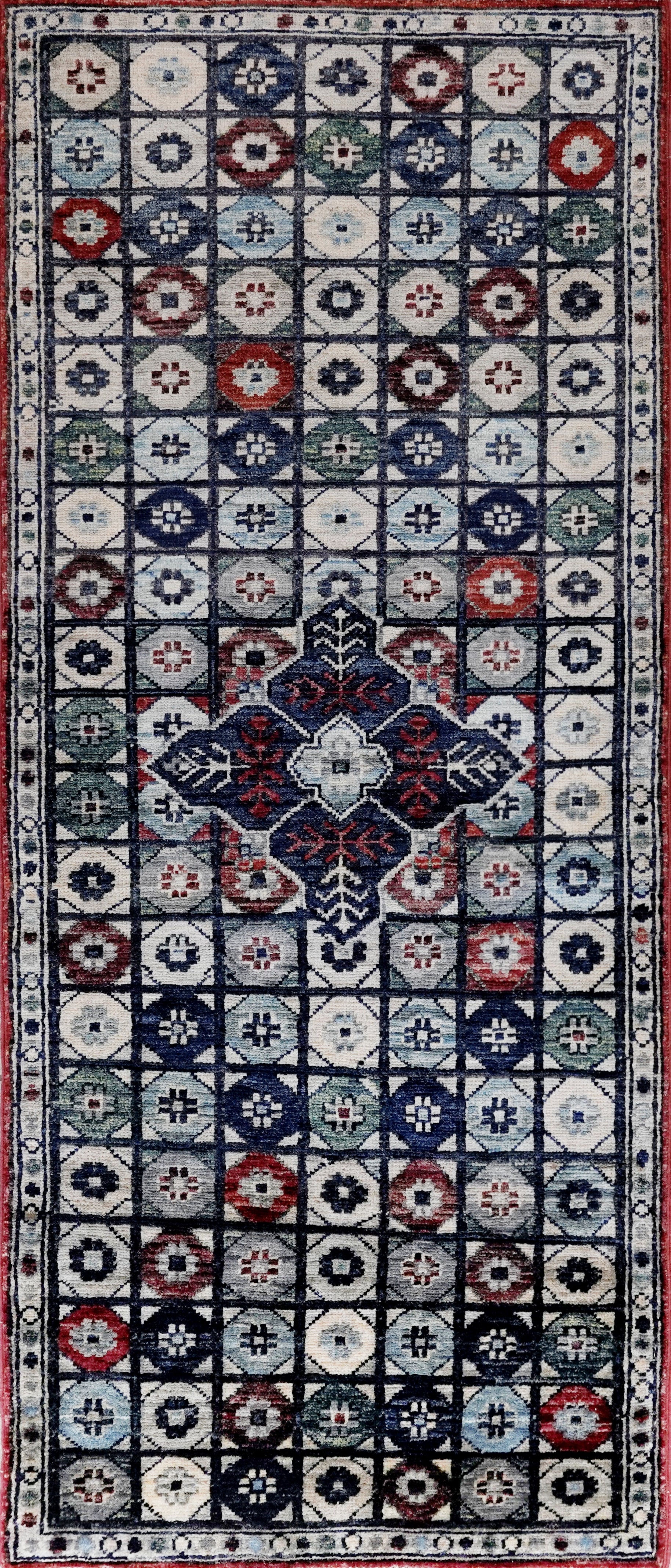 2x5 Ft Blue Afghan Oriental Rug - Hand Knotted Small Runner