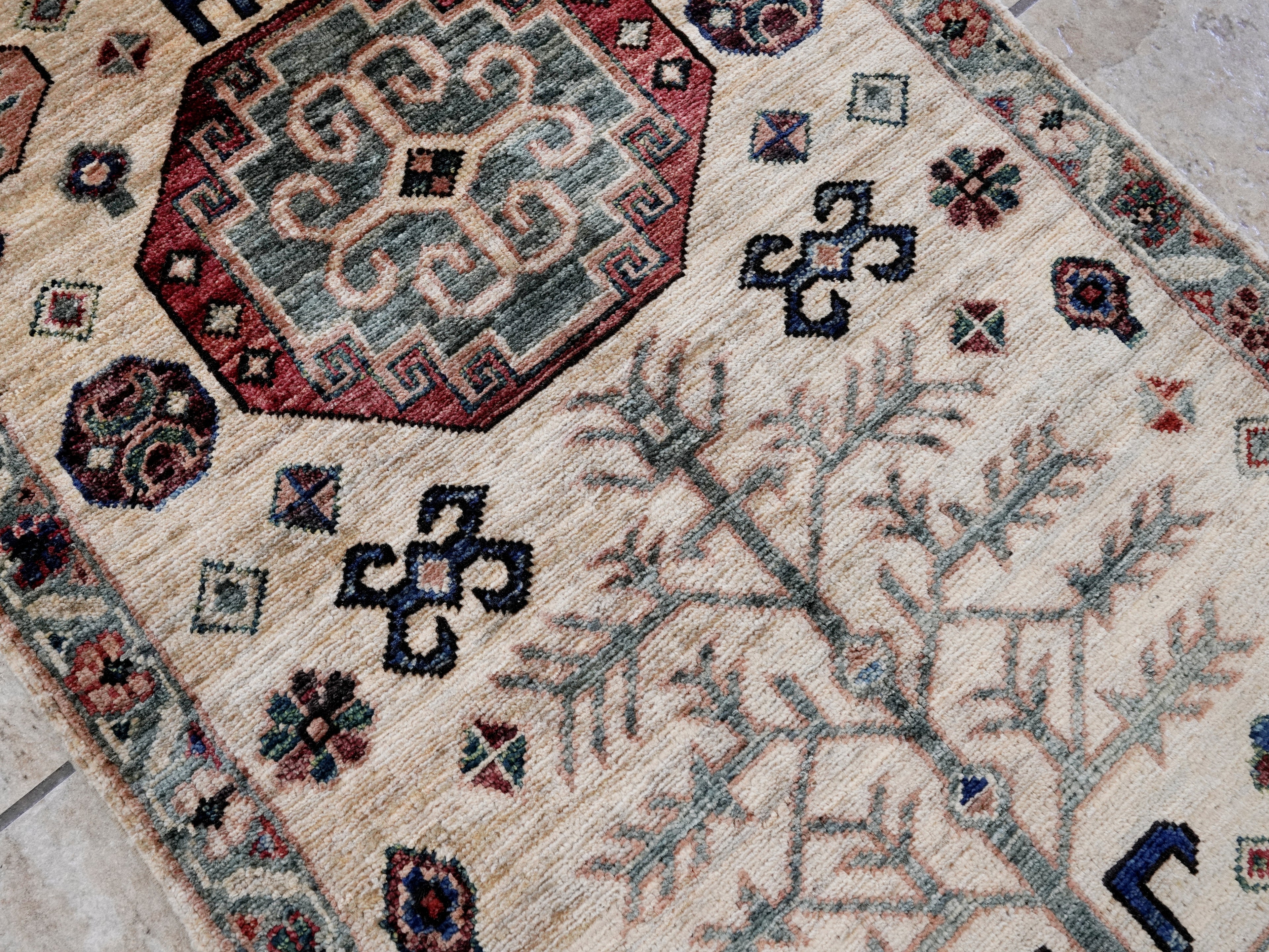2x3 Ft Beige Afghan Rug - Hand Knotted Tribal Rug