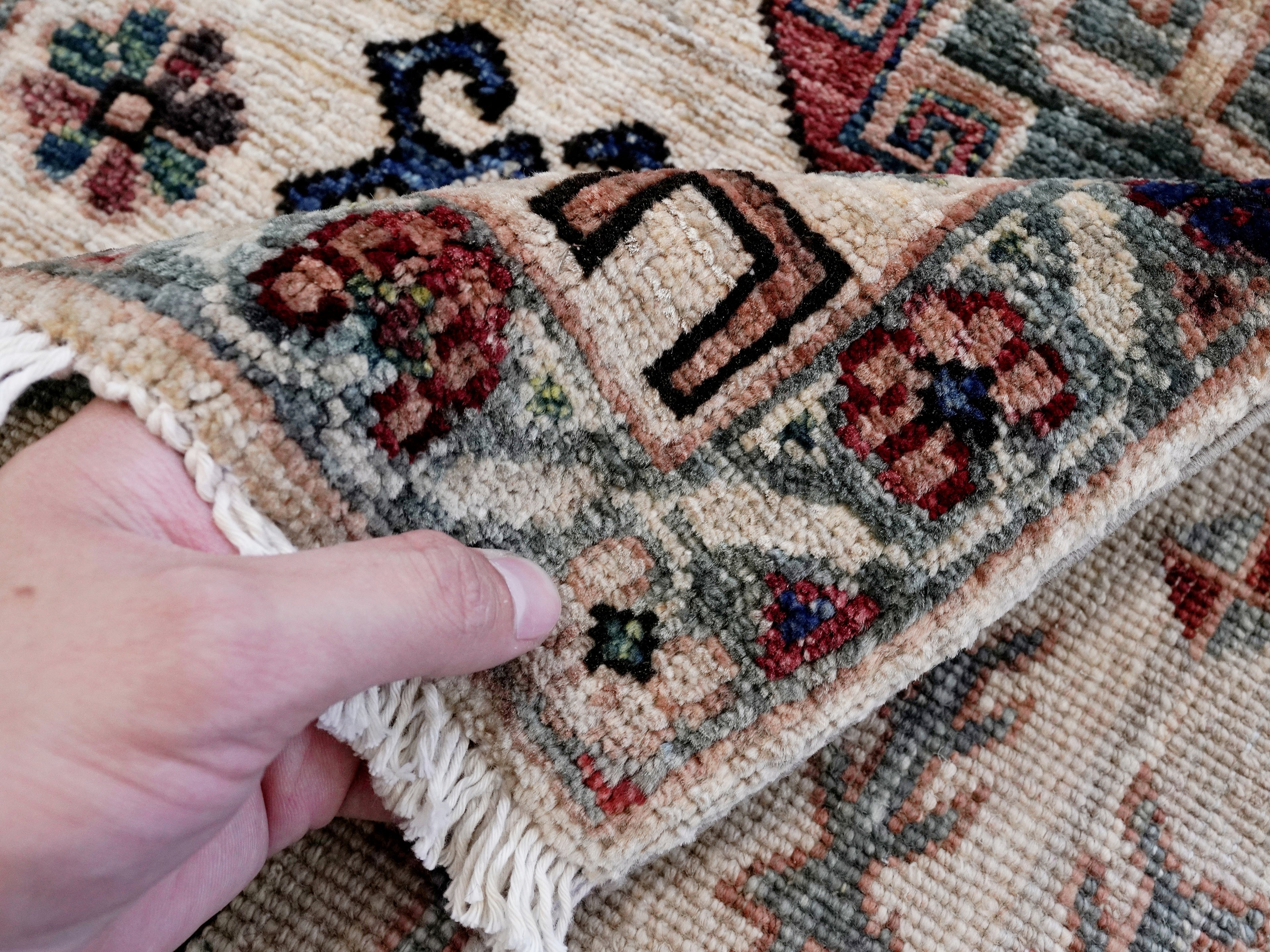 2x3 Ft Beige Afghan Rug - Hand Knotted Tribal Rug