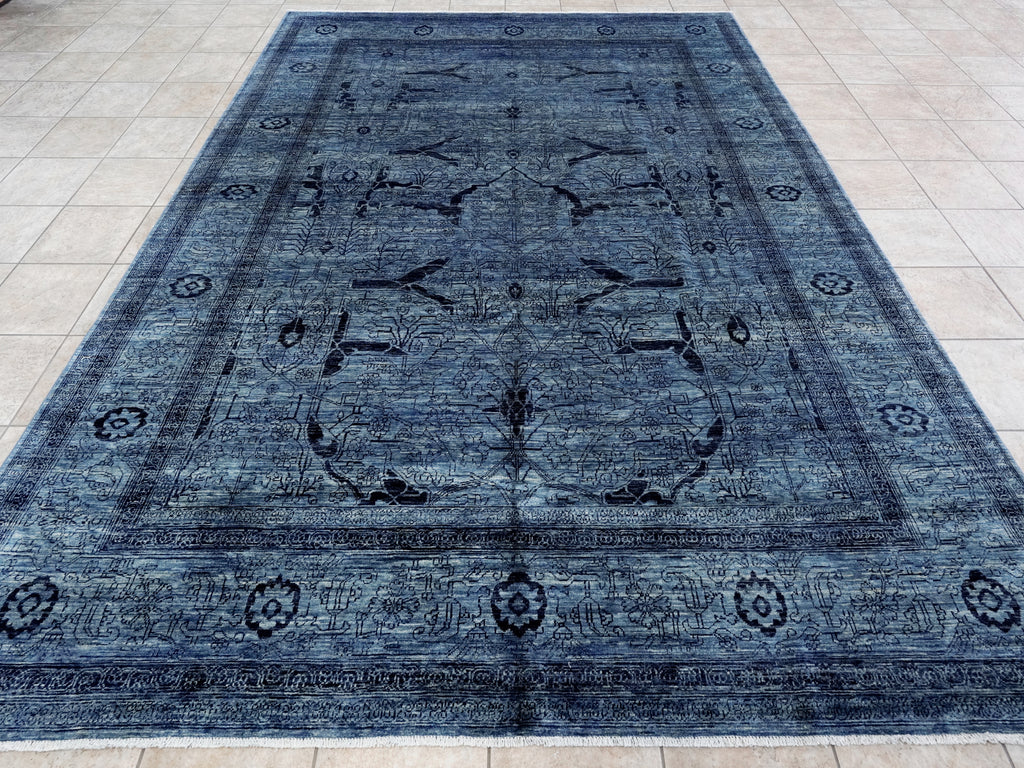 9x12 Ft Blue Afghan Oriental Rug - Hand Knotted Traditional Rug