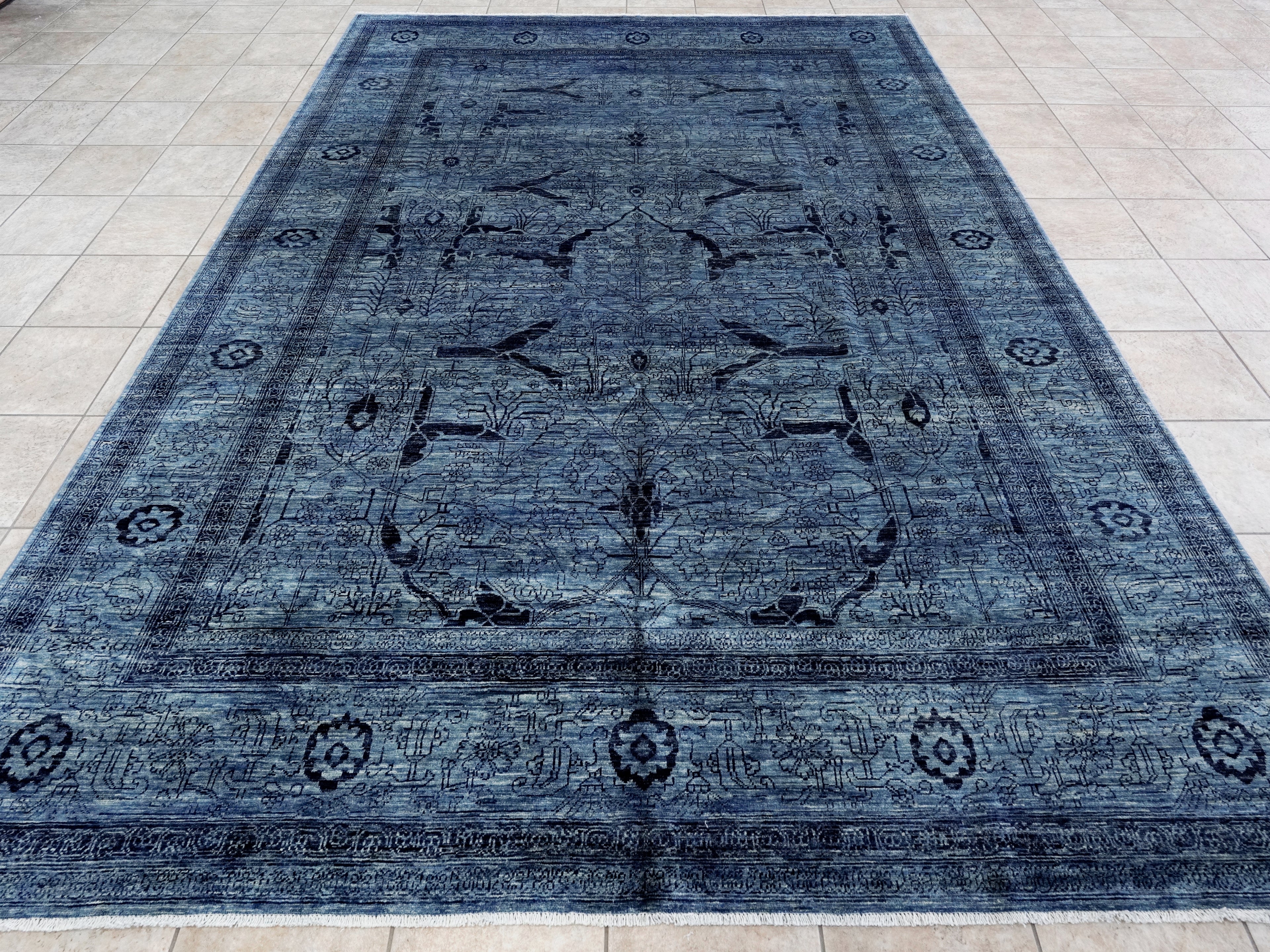 9x12 Ft Blue Afghan Oriental Rug - Hand Knotted Traditional Rug