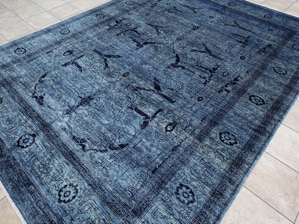 9x12 Ft Blue Afghan Oriental Rug - Hand Knotted Traditional Rug