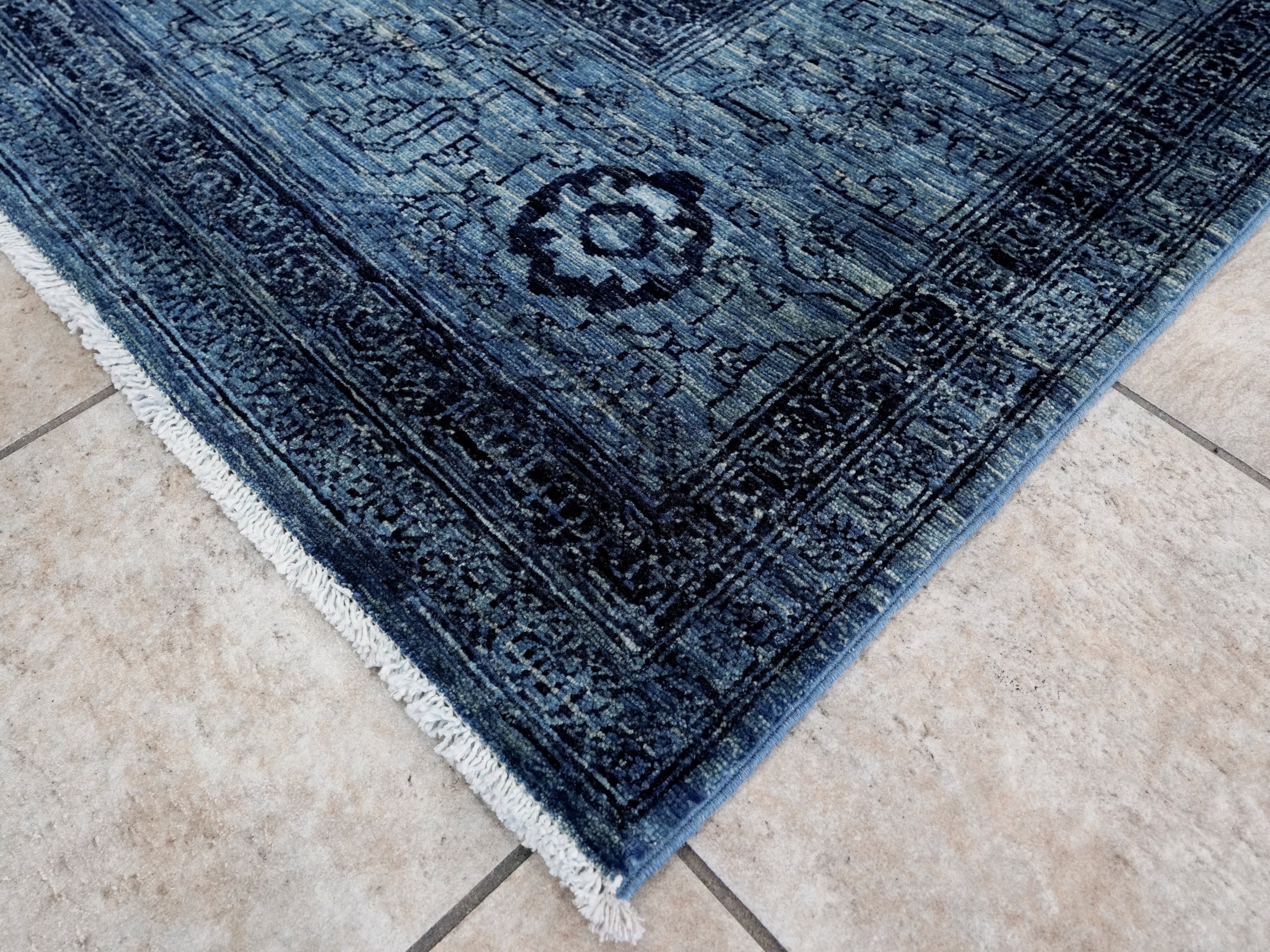 9x12 Ft Blue Afghan Oriental Rug - Hand Knotted Traditional Rug