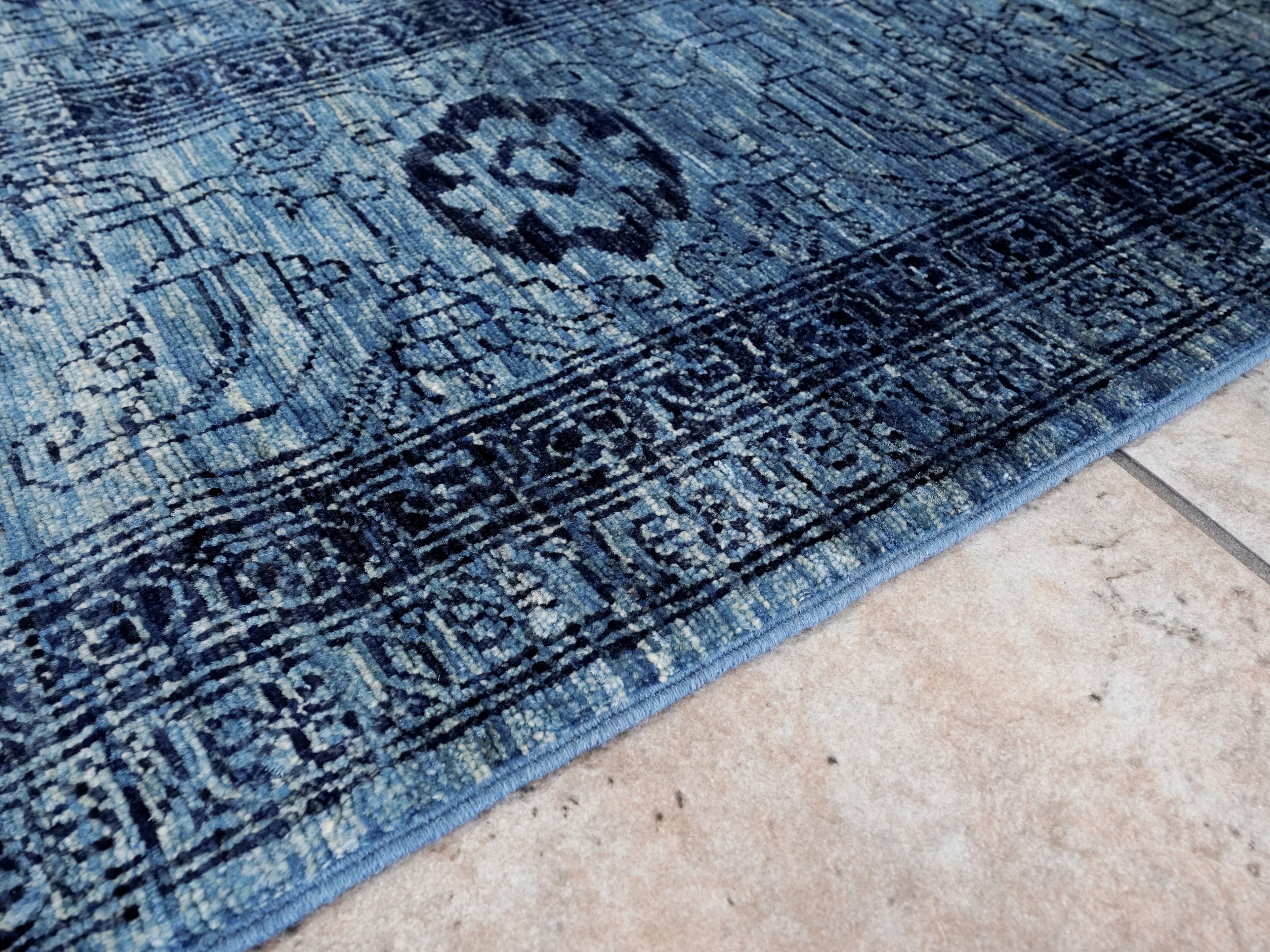 9x12 Ft Blue Afghan Oriental Rug - Hand Knotted Traditional Rug