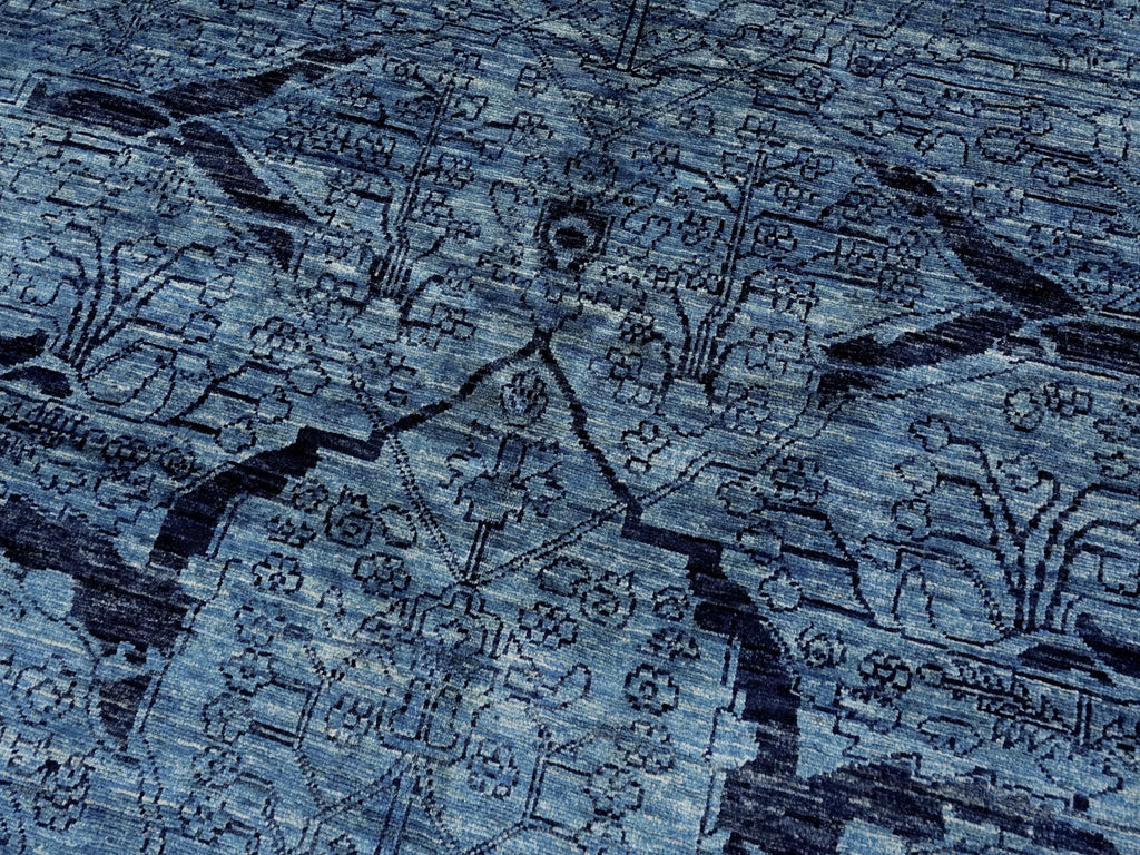 9x12 Ft Blue Afghan Oriental Rug - Hand Knotted Traditional Rug