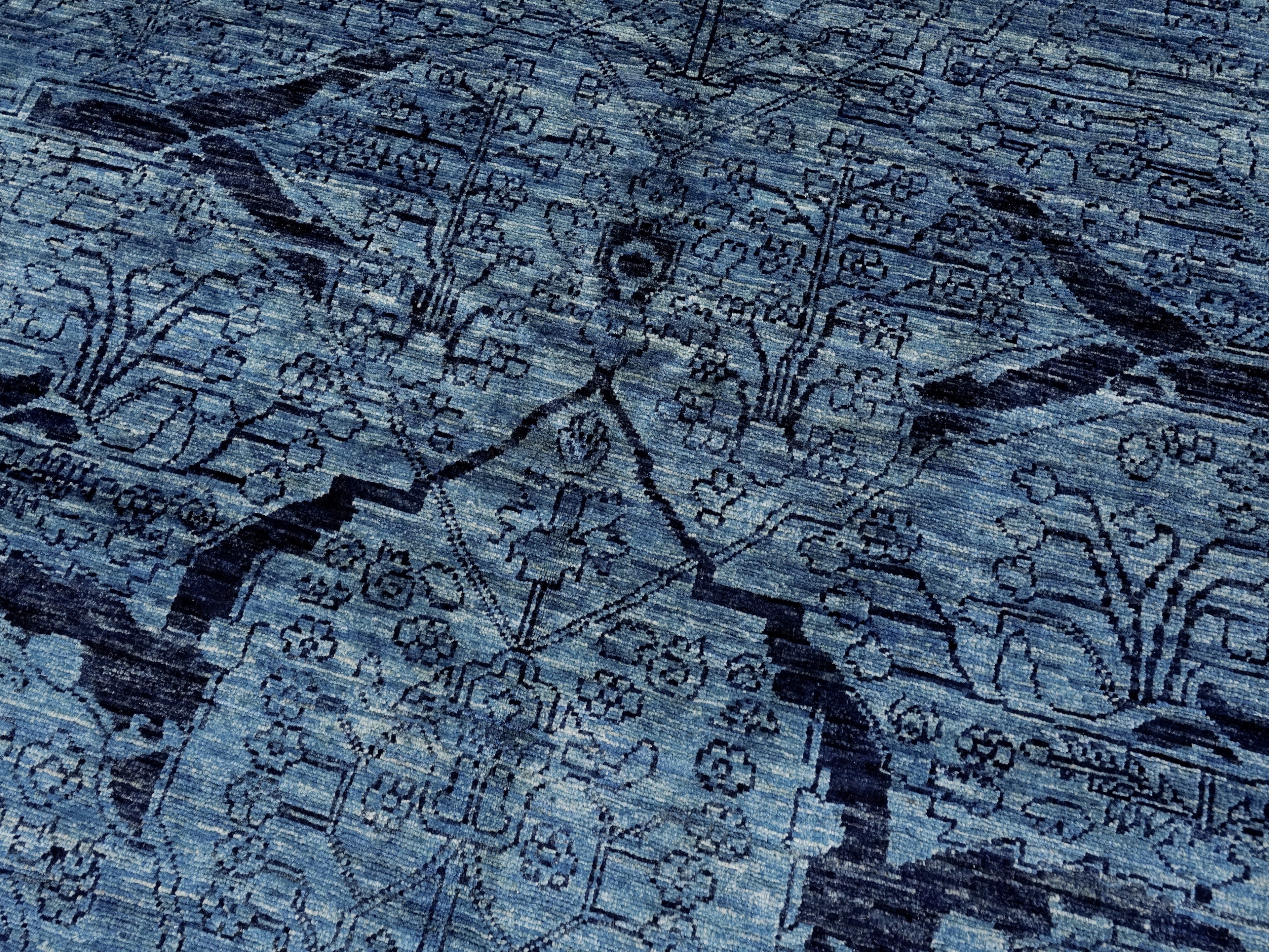9x12 Ft Blue Afghan Oriental Rug - Hand Knotted Traditional Rug