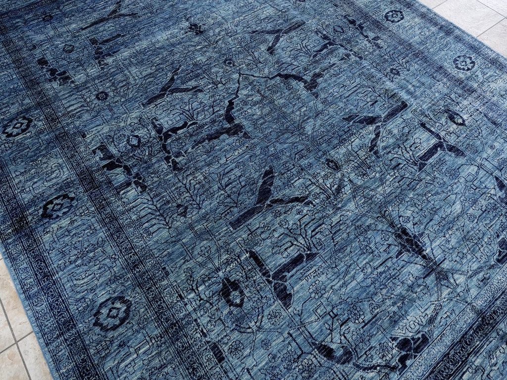 9x12 Ft Blue Afghan Oriental Rug - Hand Knotted Traditional Rug