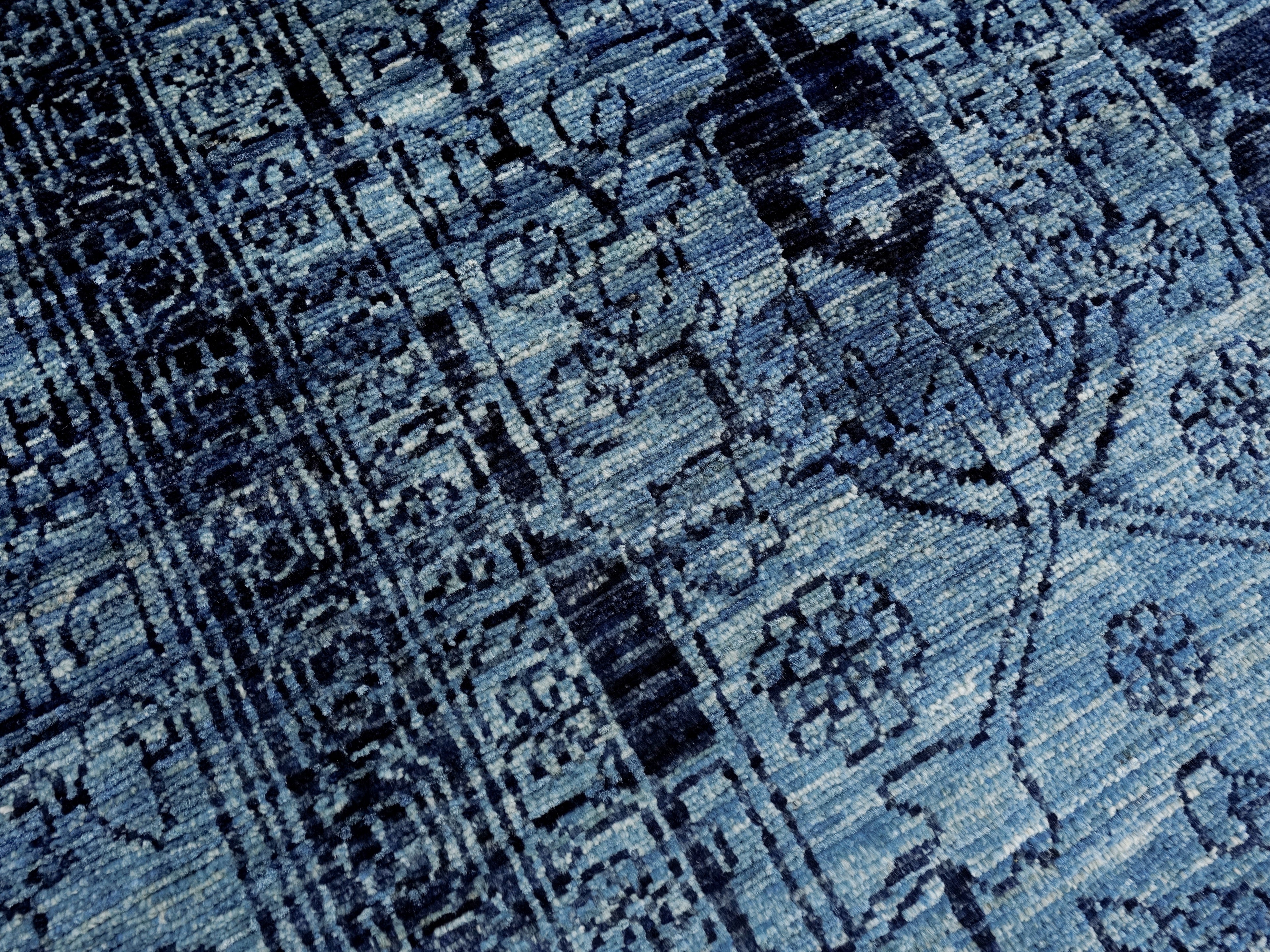 9x12 Ft Blue Afghan Oriental Rug - Hand Knotted Traditional Rug