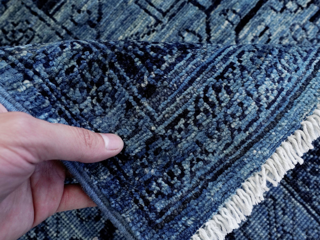 9x12 Ft Blue Afghan Oriental Rug - Hand Knotted Traditional Rug