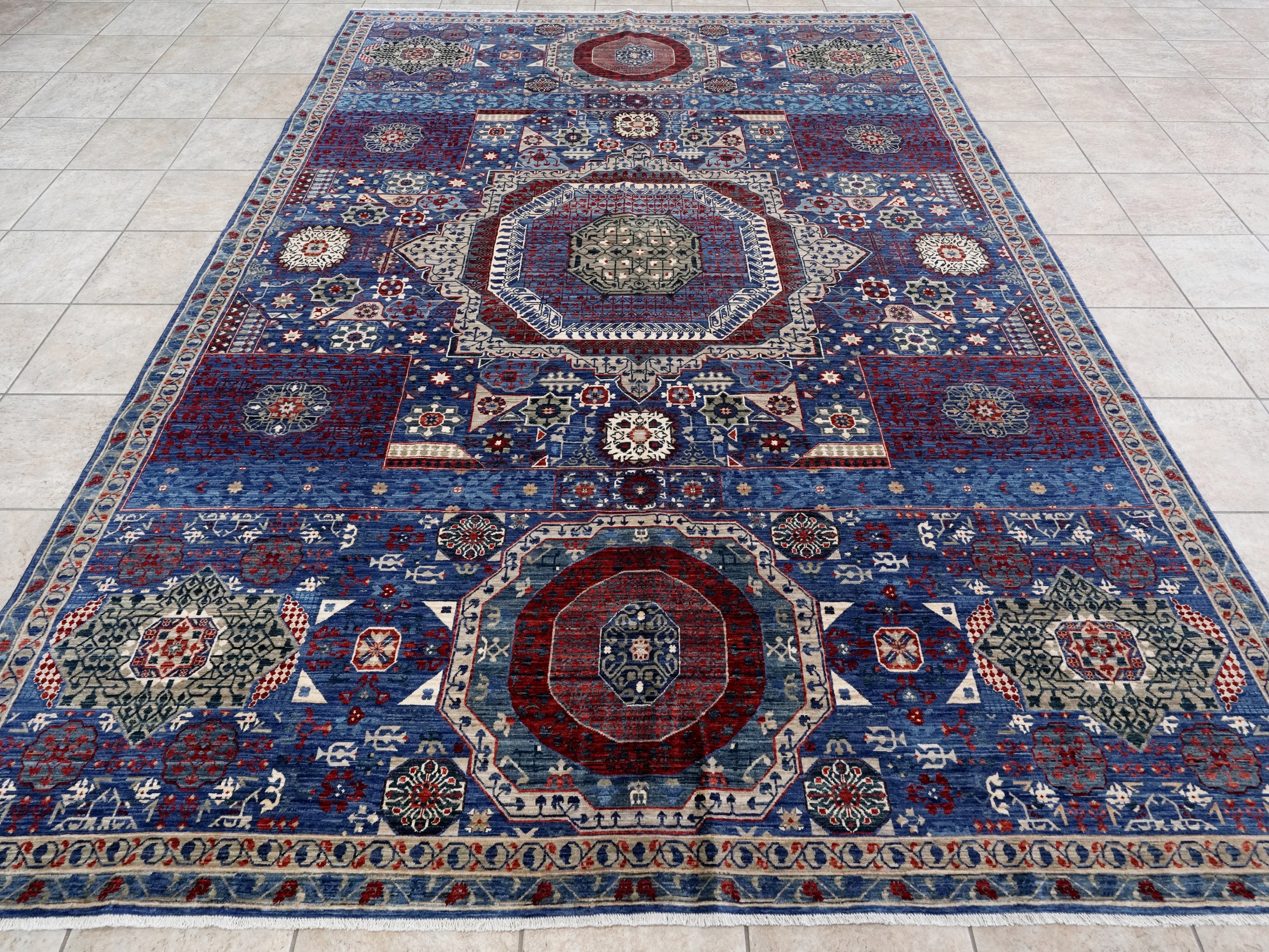 8x11 Ft Blue Mamluk Rug - Hand Knotted Afghan Rug