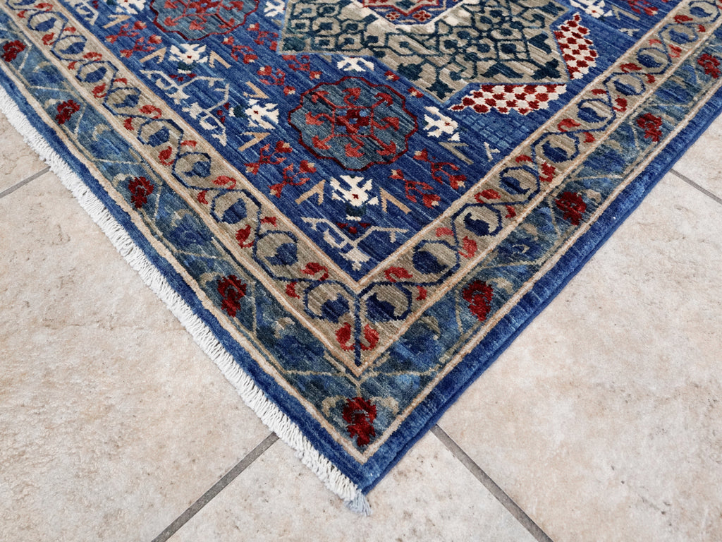 8x11 Ft Blue Mamluk Rug - Hand Knotted Afghan Rug