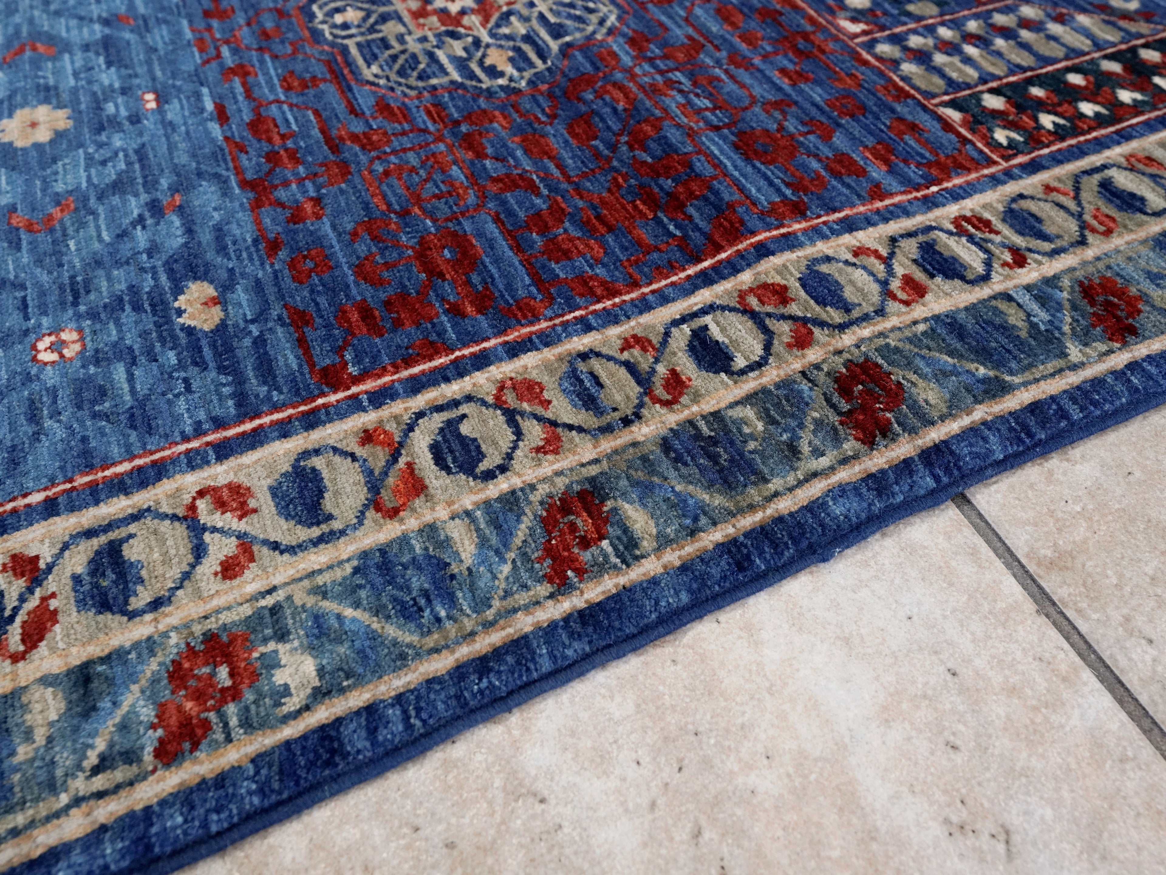 8x11 Ft Blue Mamluk Rug - Hand Knotted Afghan Rug