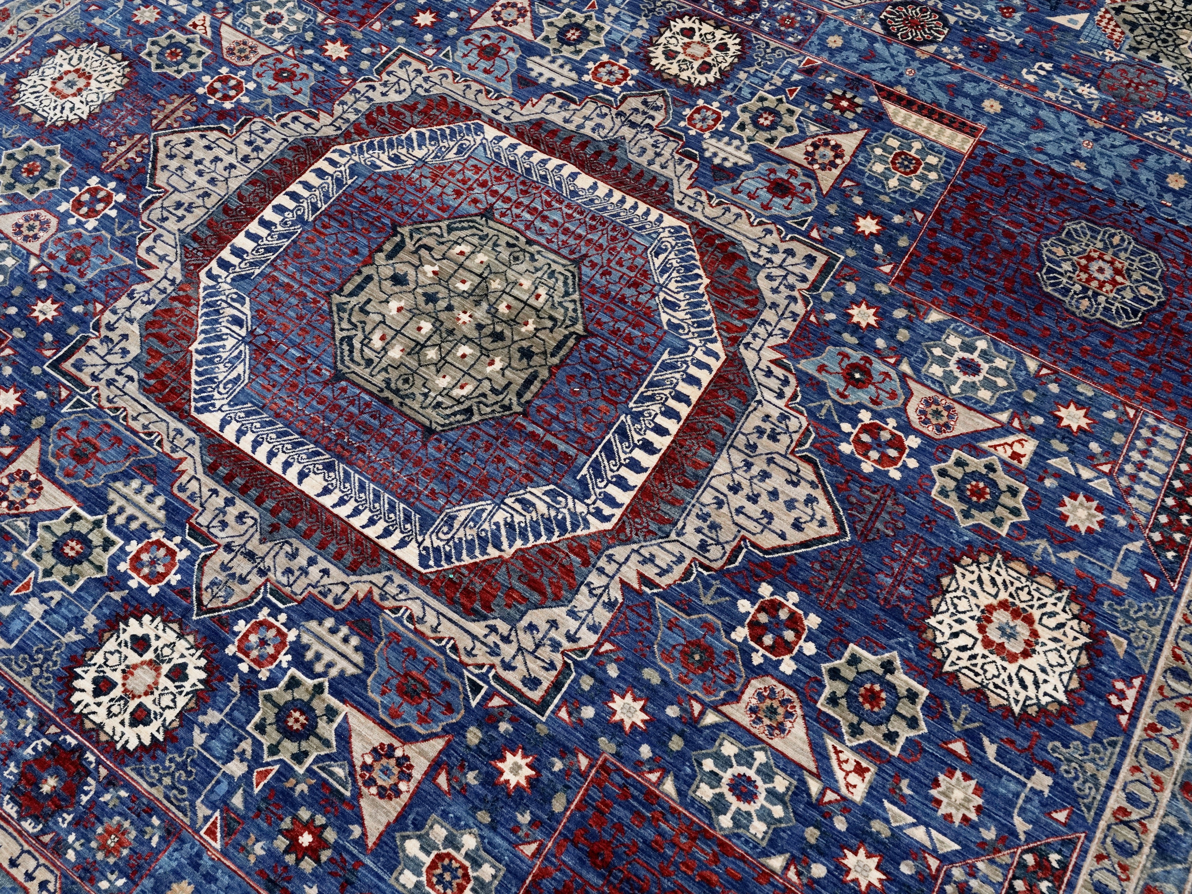 8x11 Ft Blue Mamluk Rug - Hand Knotted Afghan Rug