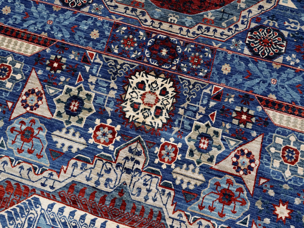 8x11 Ft Blue Mamluk Rug - Hand Knotted Afghan Rug