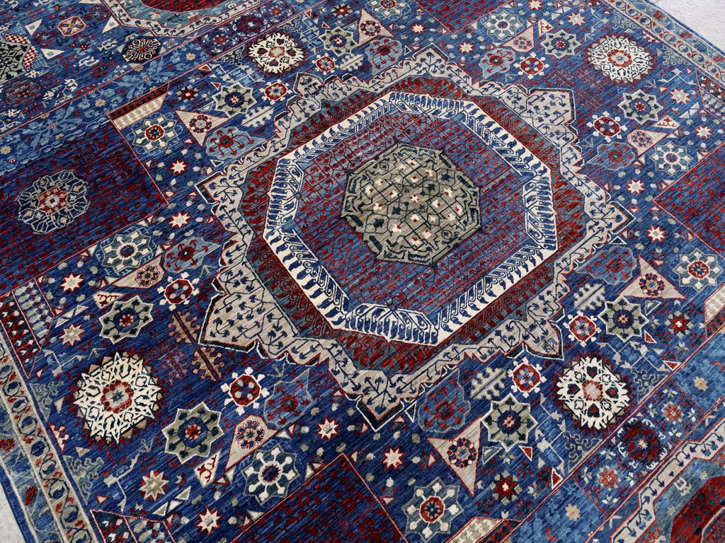 8x11 Ft Blue Mamluk Rug - Hand Knotted Afghan Rug