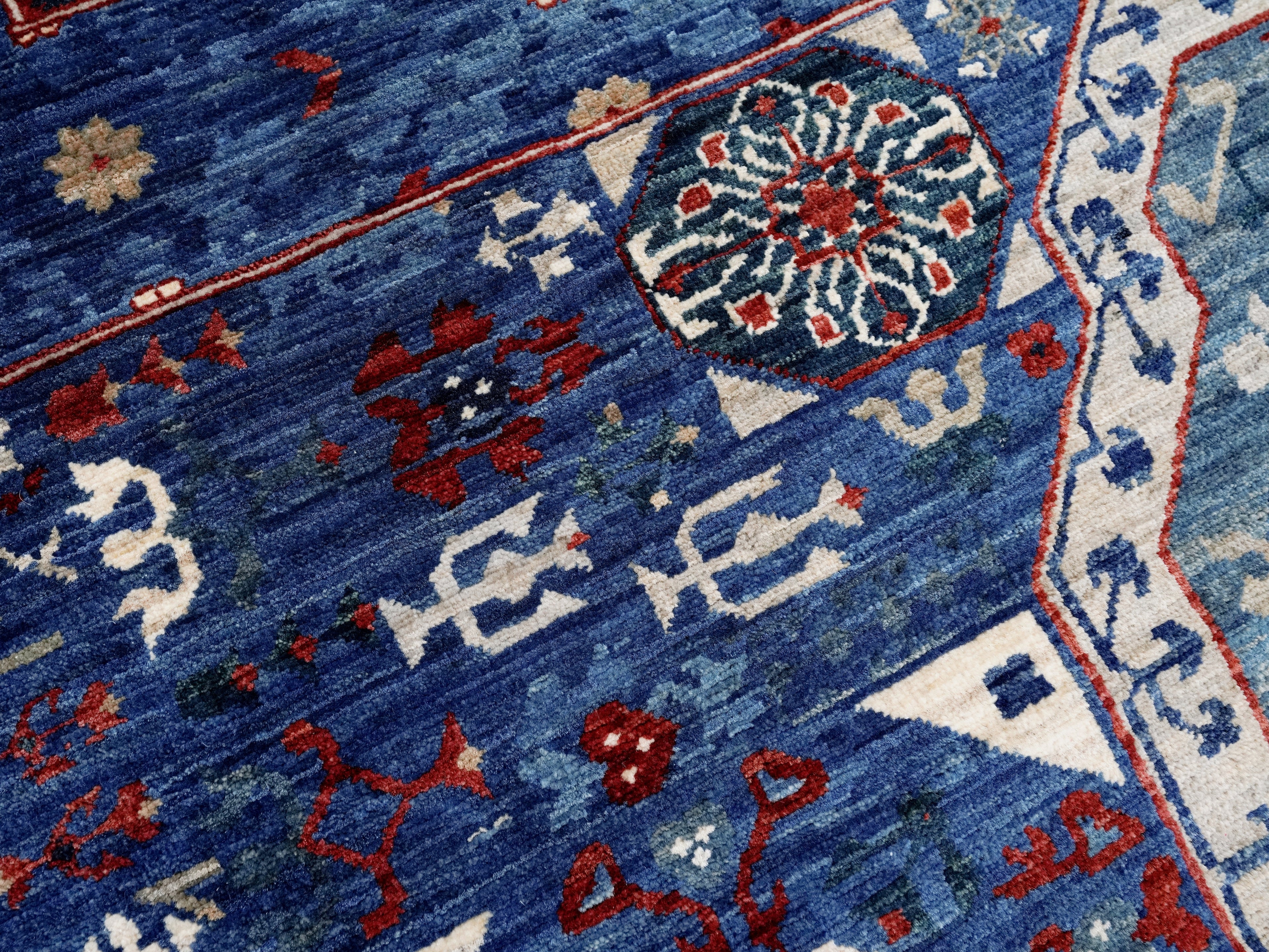 8x11 Ft Blue Mamluk Rug - Hand Knotted Afghan Rug