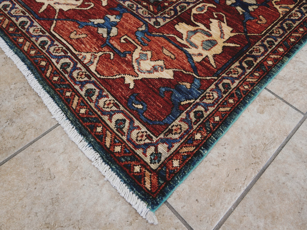 8x10 Ft Green Floral Rug - Hand Knotted Afghan Rug
