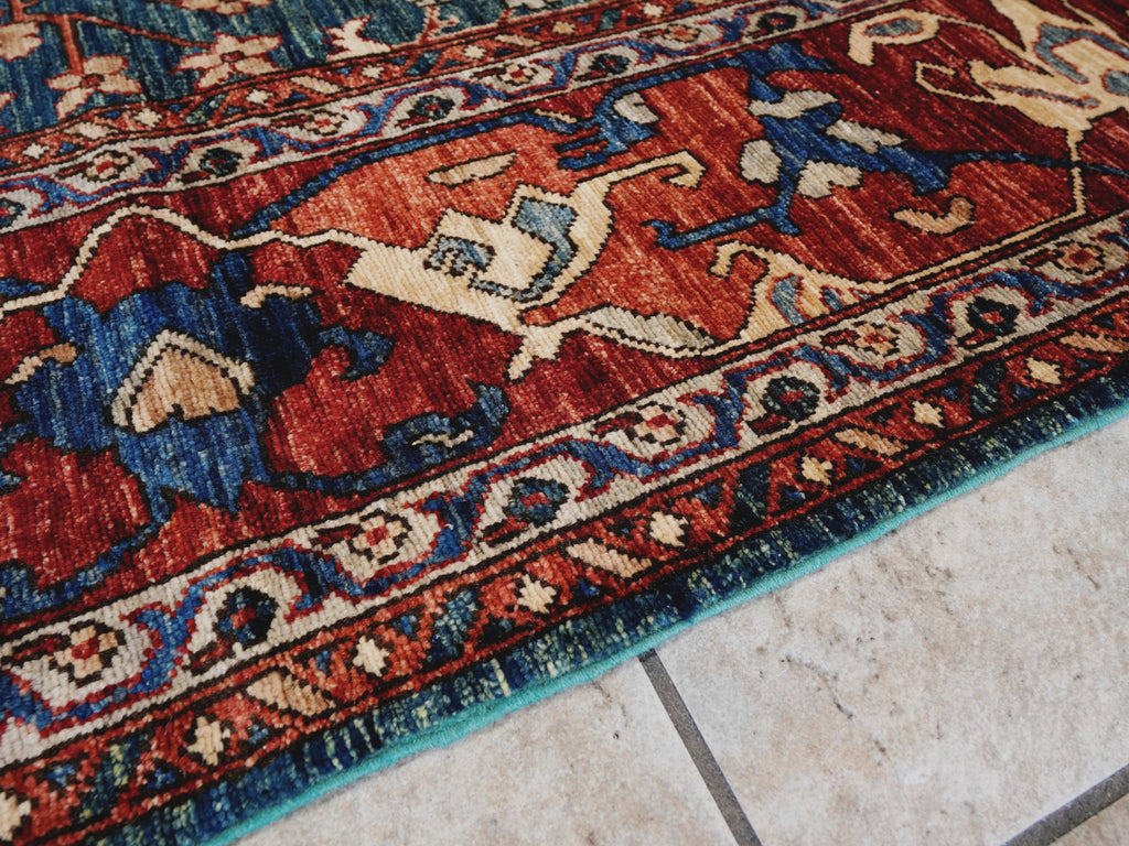 8x10 Ft Green Floral Rug - Hand Knotted Afghan Rug