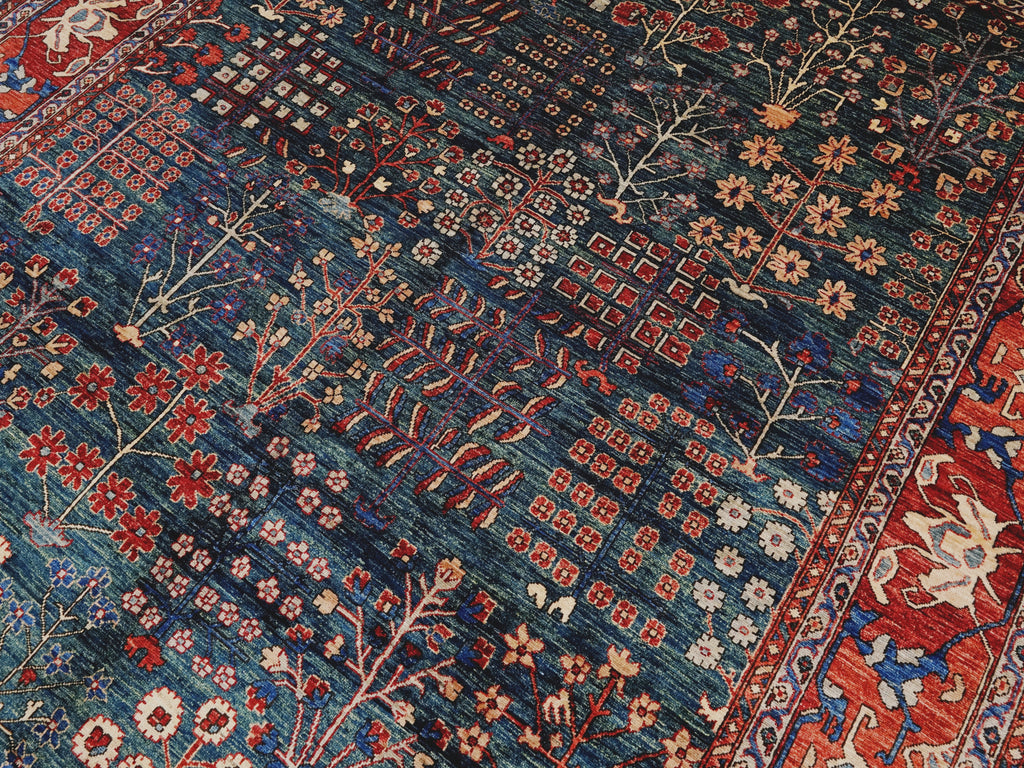 8x10 Ft Green Floral Rug - Hand Knotted Afghan Rug