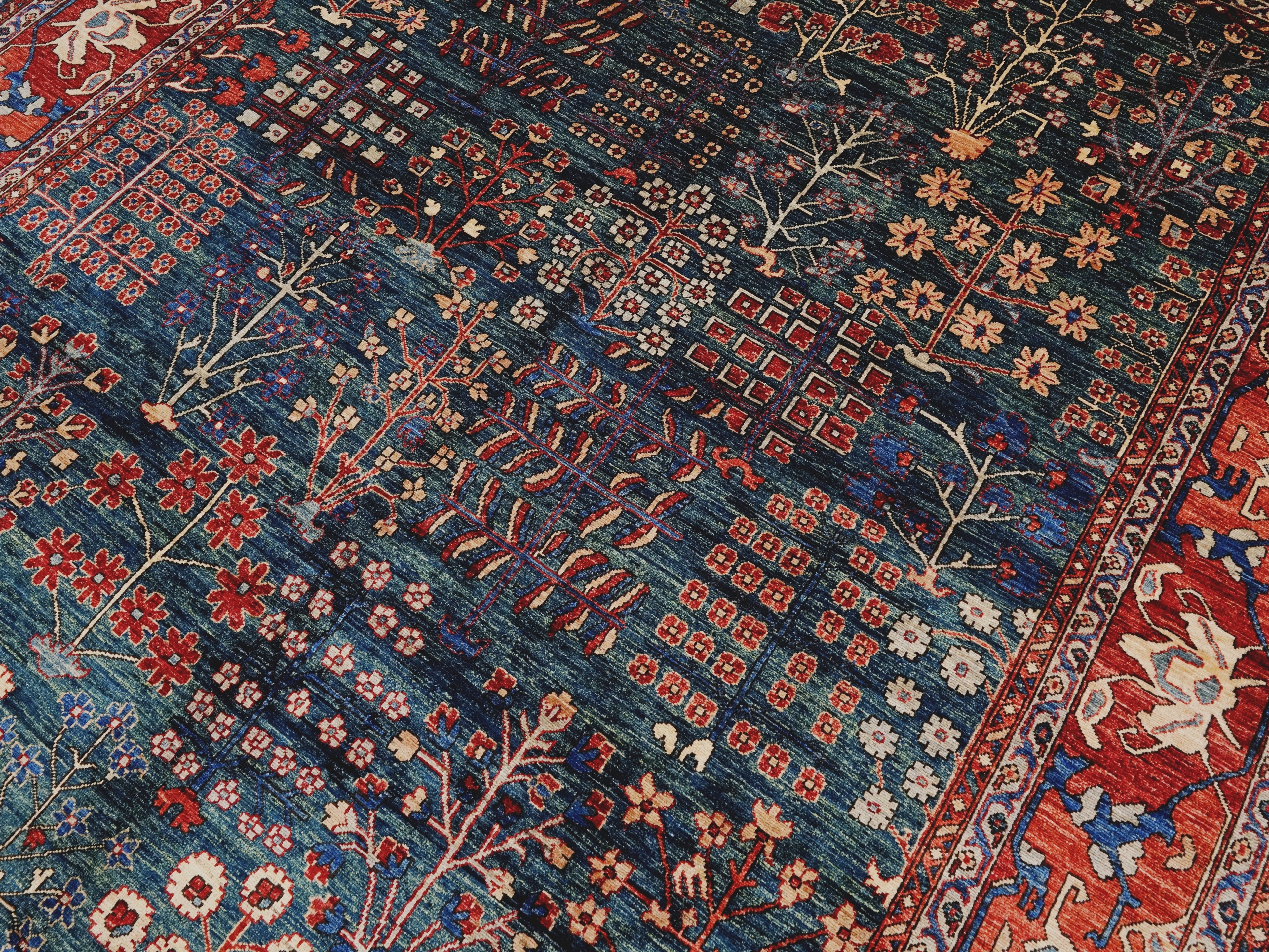 8x10 Ft Green Floral Rug - Hand Knotted Afghan Rug