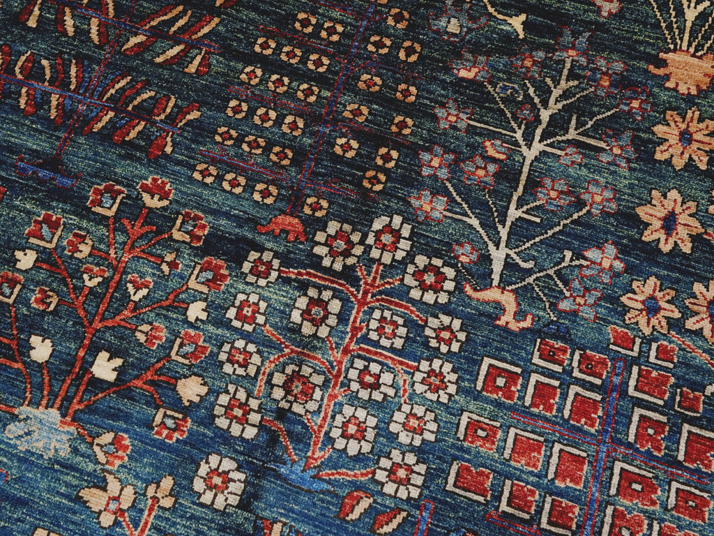 8x10 Ft Green Floral Rug - Hand Knotted Afghan Rug