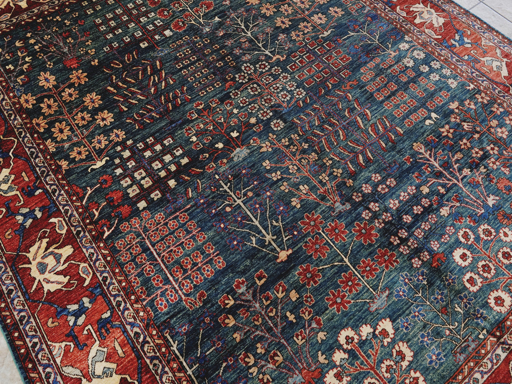 8x10 Ft Green Floral Rug - Hand Knotted Afghan Rug