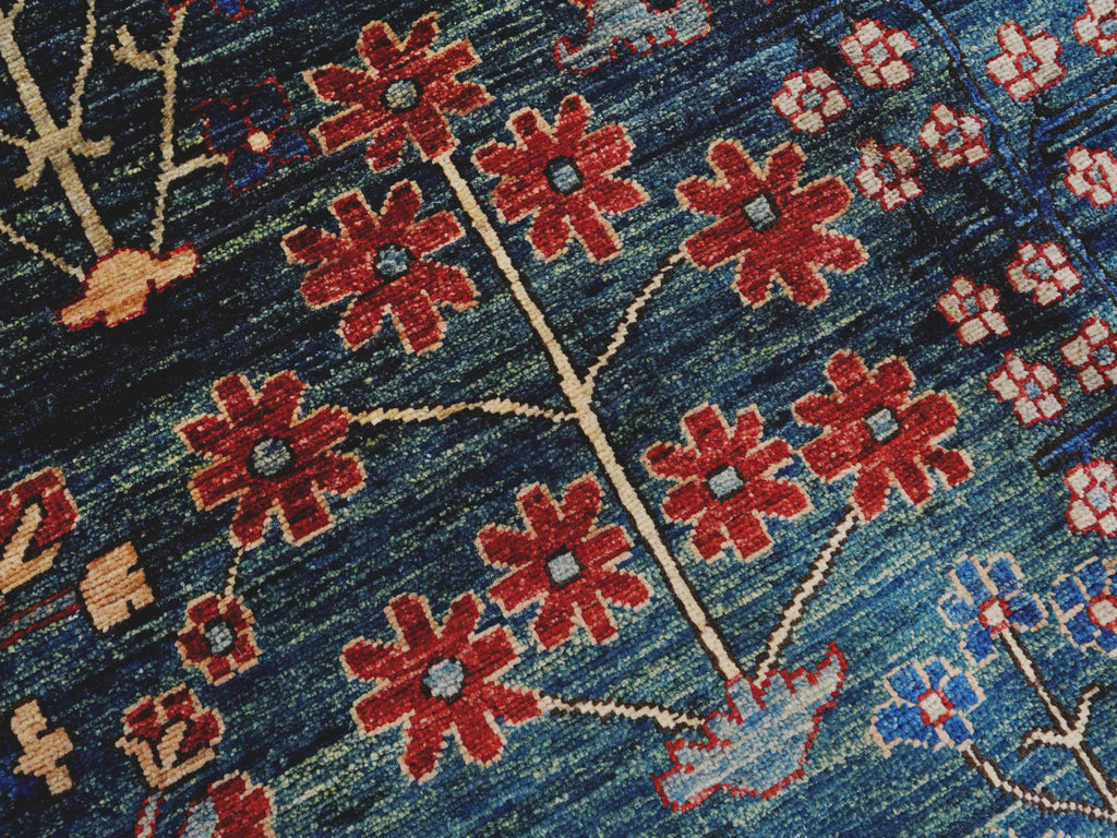 8x10 Ft Green Floral Rug - Hand Knotted Afghan Rug