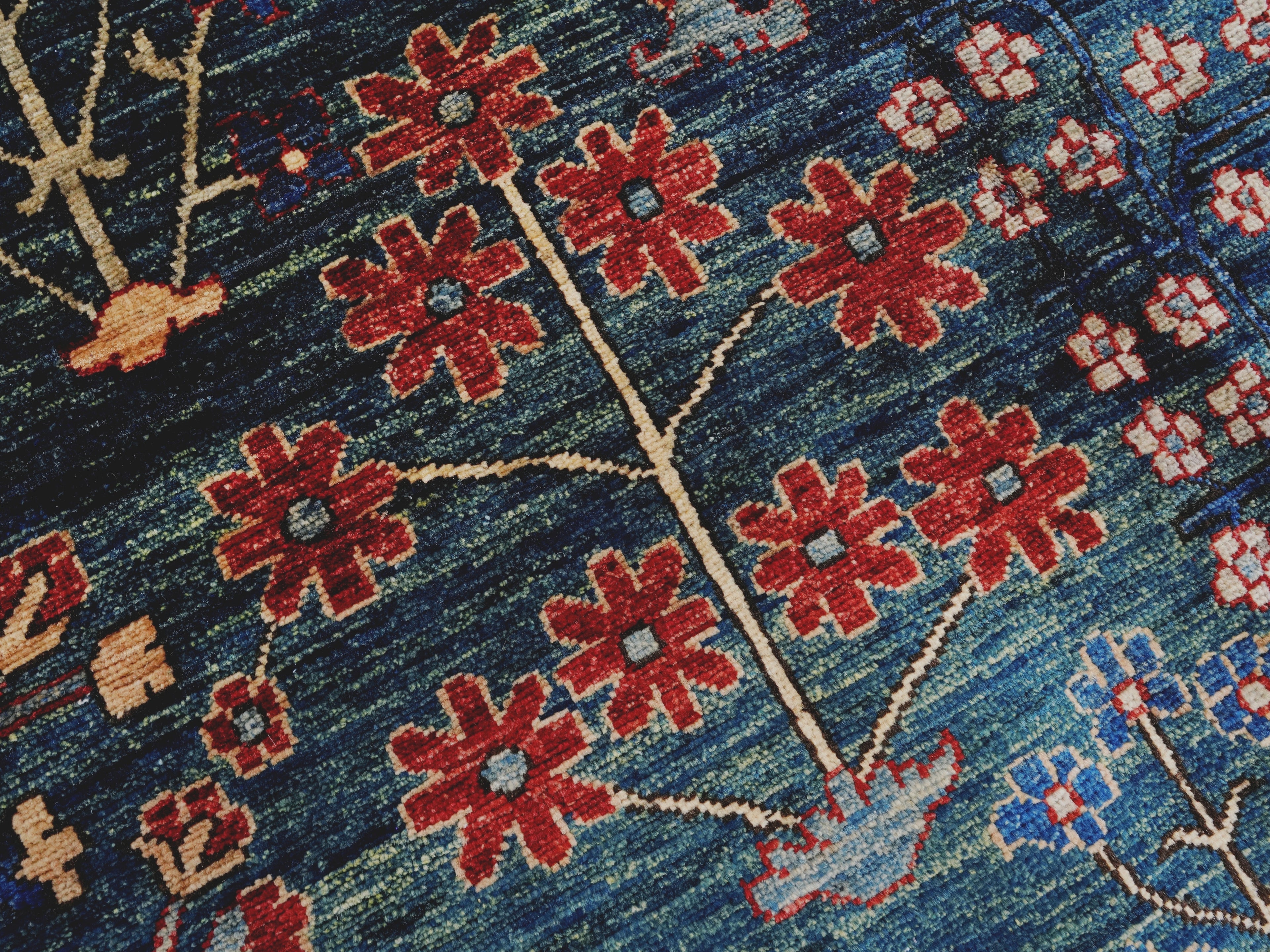 8x10 Ft Green Floral Rug - Hand Knotted Afghan Rug