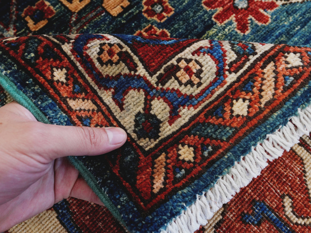 8x10 Ft Green Floral Rug - Hand Knotted Afghan Rug