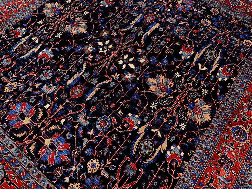 8x8 Ft Dark Blue Floral Rug - Traditional Hand Knotted Afghan Rug