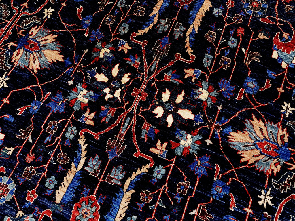 8x8 Ft Dark Blue Floral Rug - Traditional Hand Knotted Afghan Rug