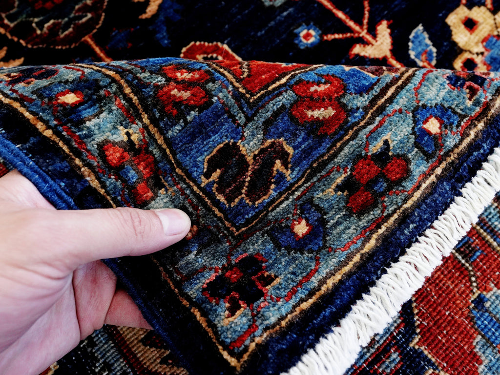 8x8 Ft Dark Blue Floral Rug - Traditional Hand Knotted Afghan Rug