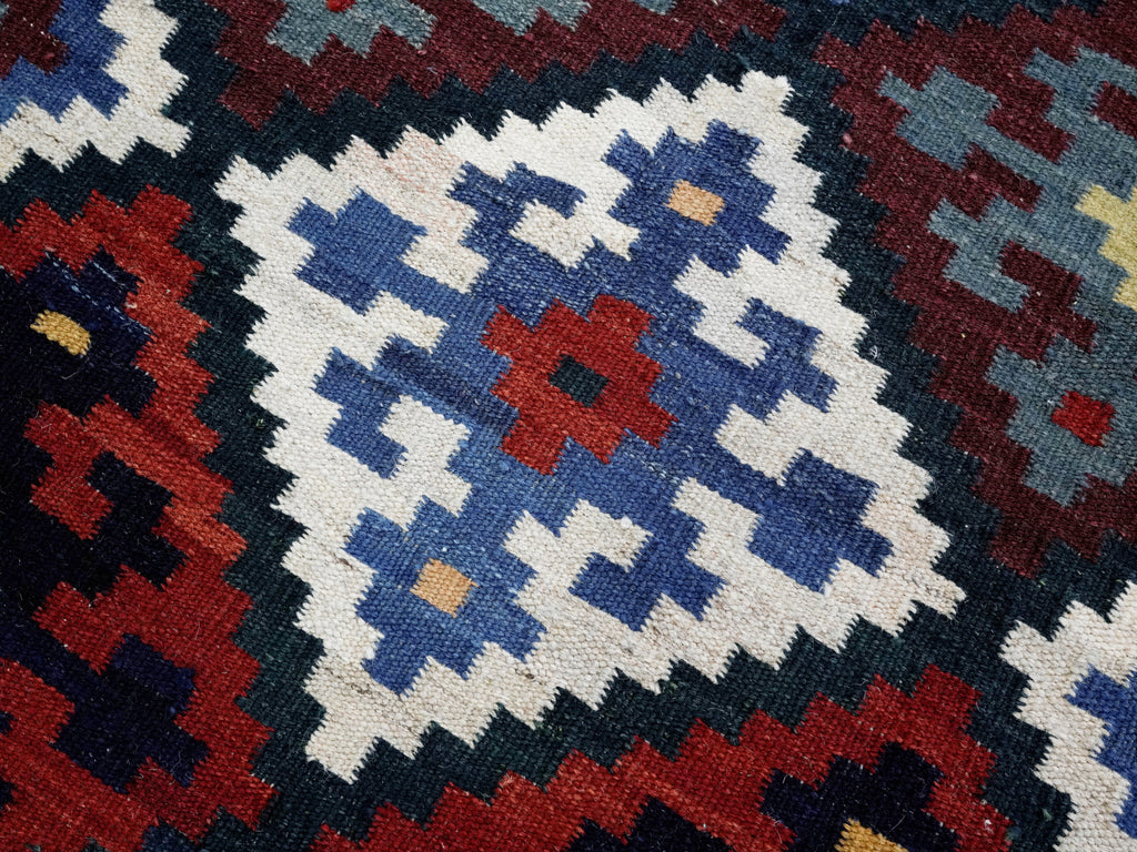 4x4 Ft Blue Square Killim Rug - Afghan Handwoven Flatweave