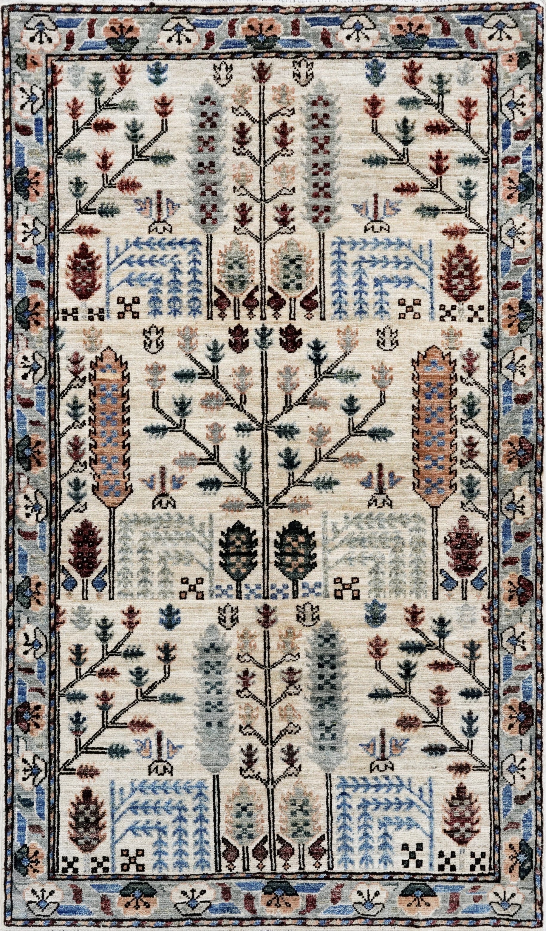 3x5 Ft Beige Floral Rug - Hand Knotted Area Rug