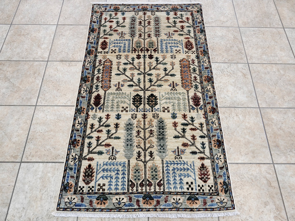 3x5 Ft Beige Floral Rug - Hand Knotted Area Rug